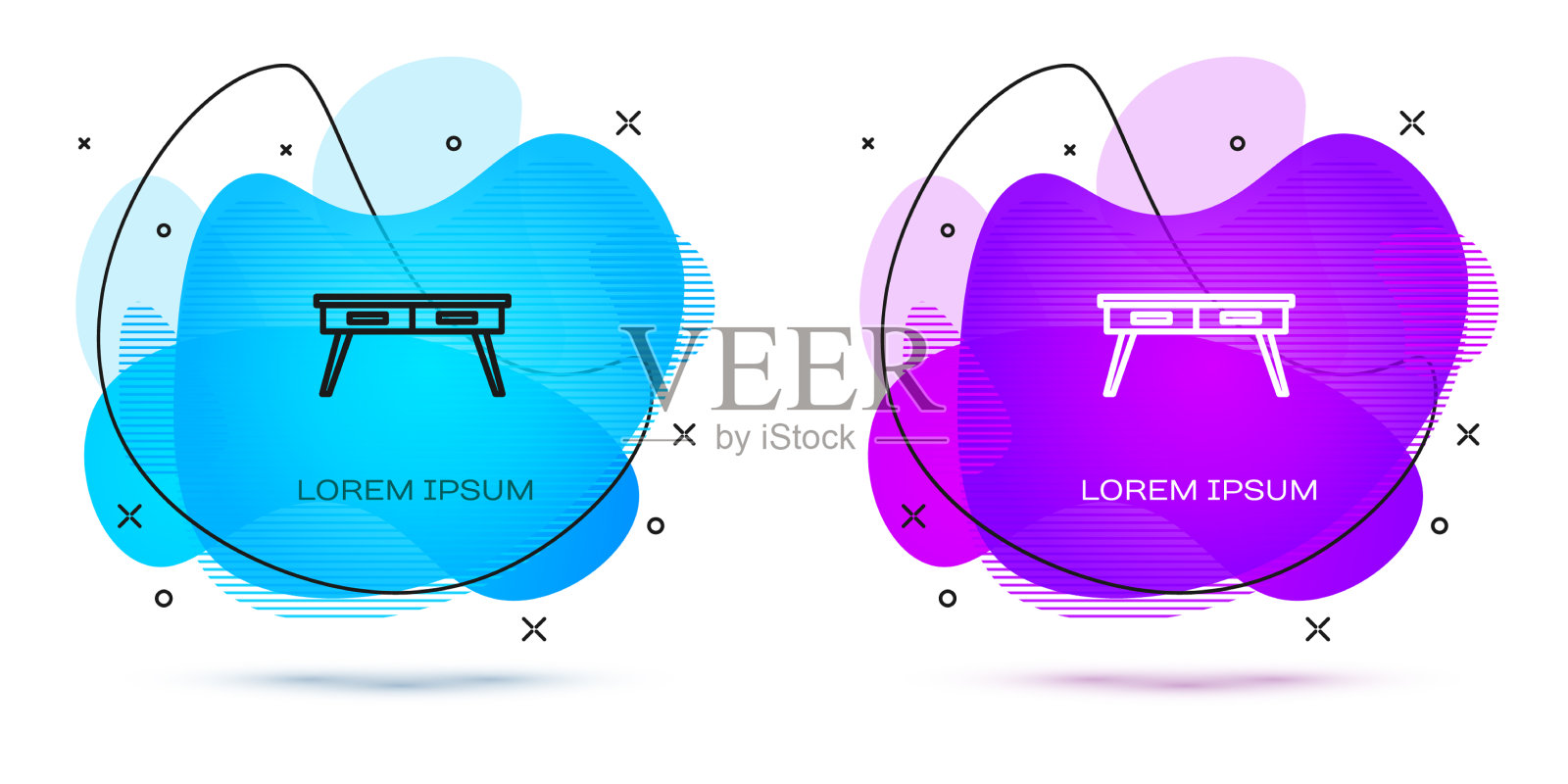 线办公室桌面图标孤立在白色背景插画图片素材