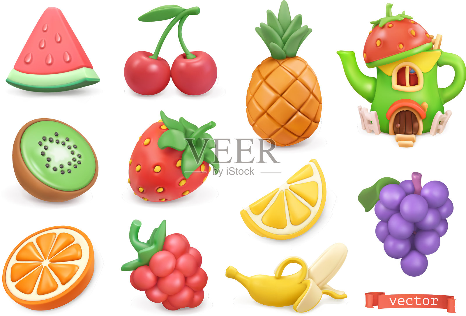 甜水果图标集西瓜、猕猴桃、橙子设计元素图片