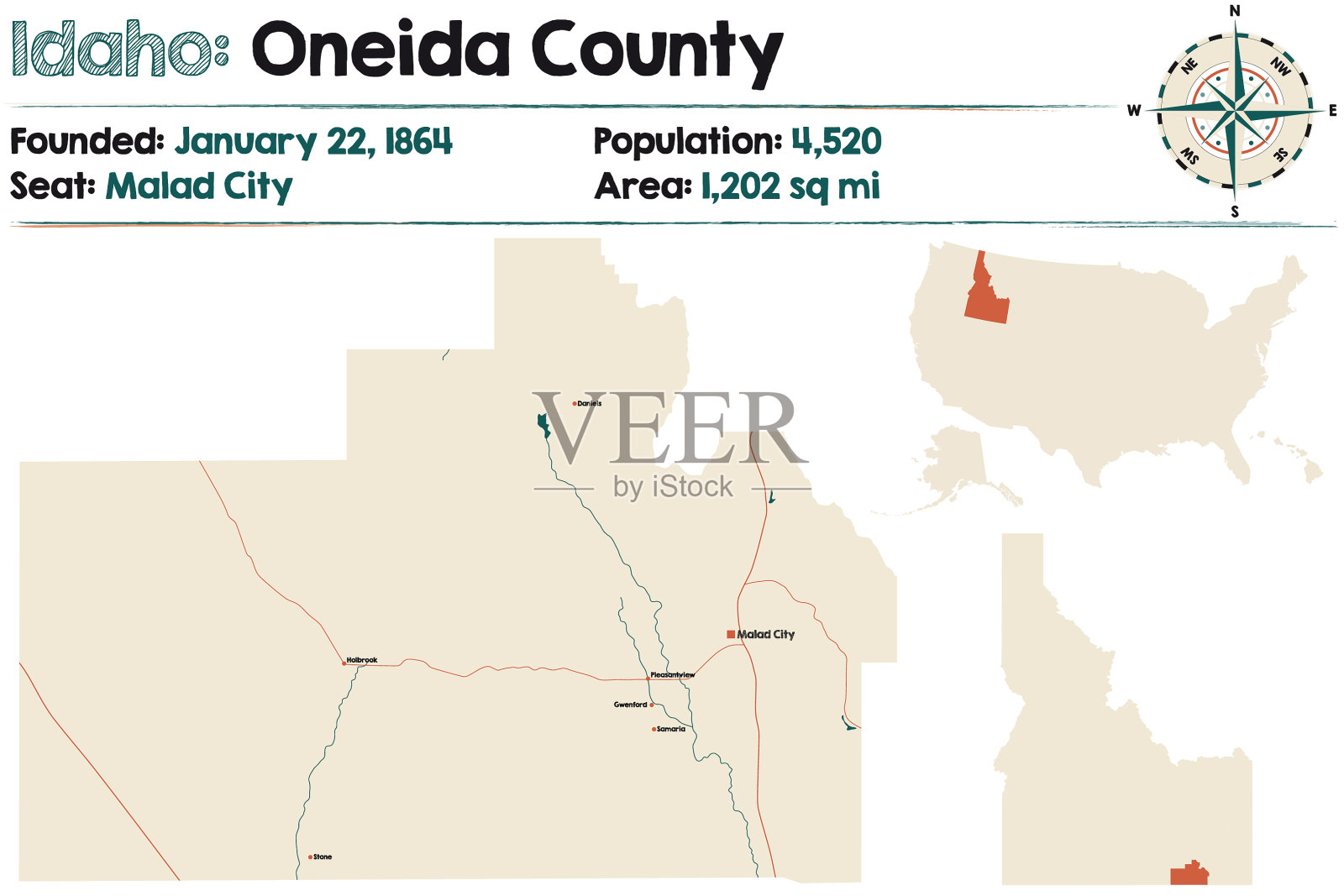 地图上是爱达荷州的奥内达县插画图片素材