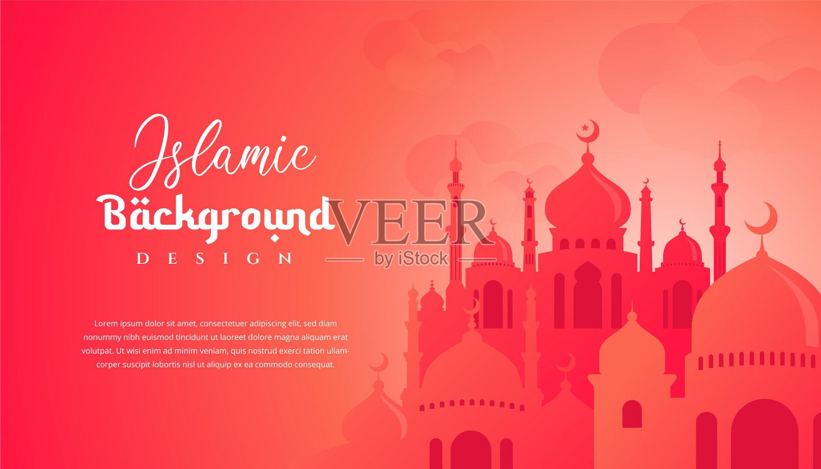 以伊斯兰教为背景设计的3d清真寺即可插画图片素材