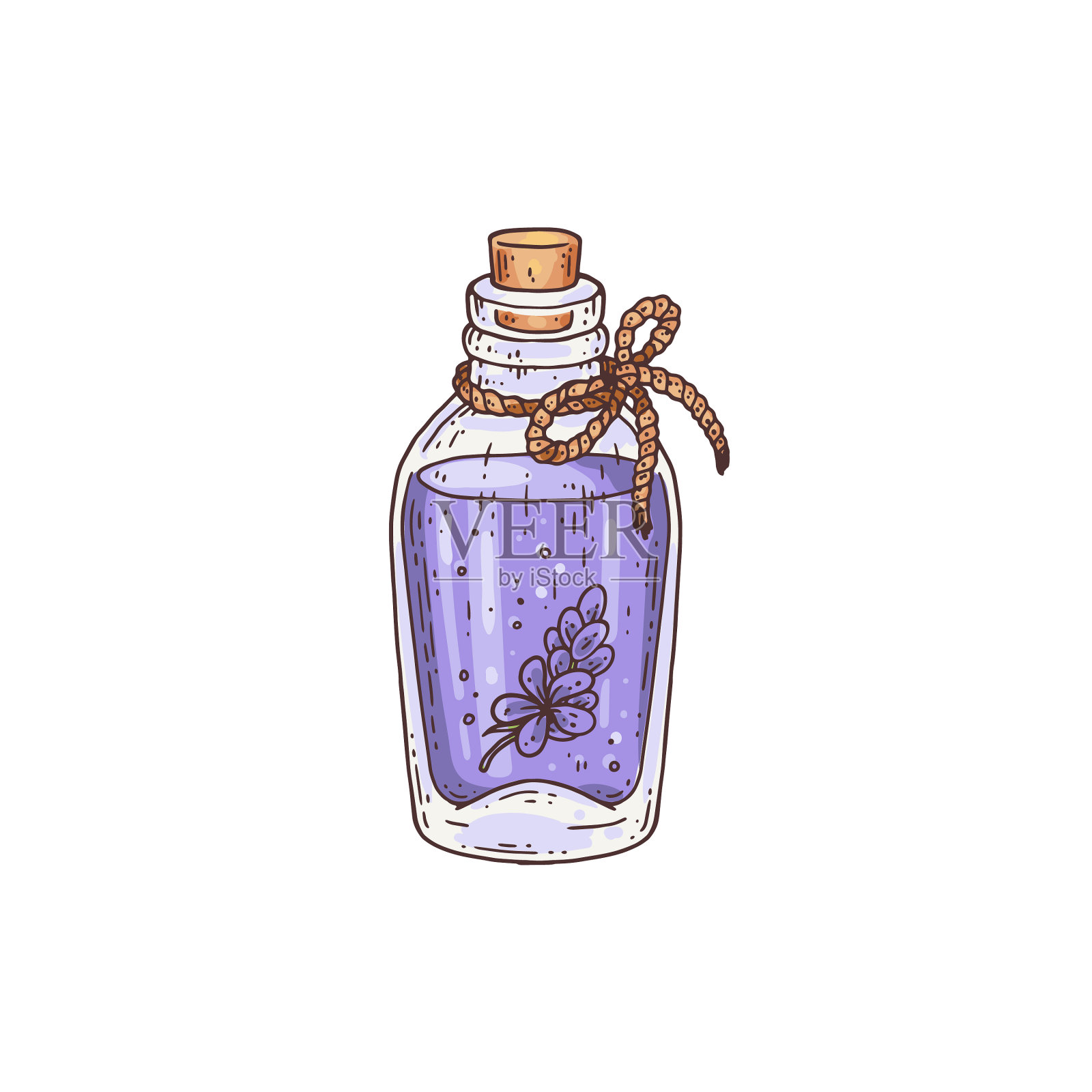 一瓶薰衣草油或芳香香精设计元素图片