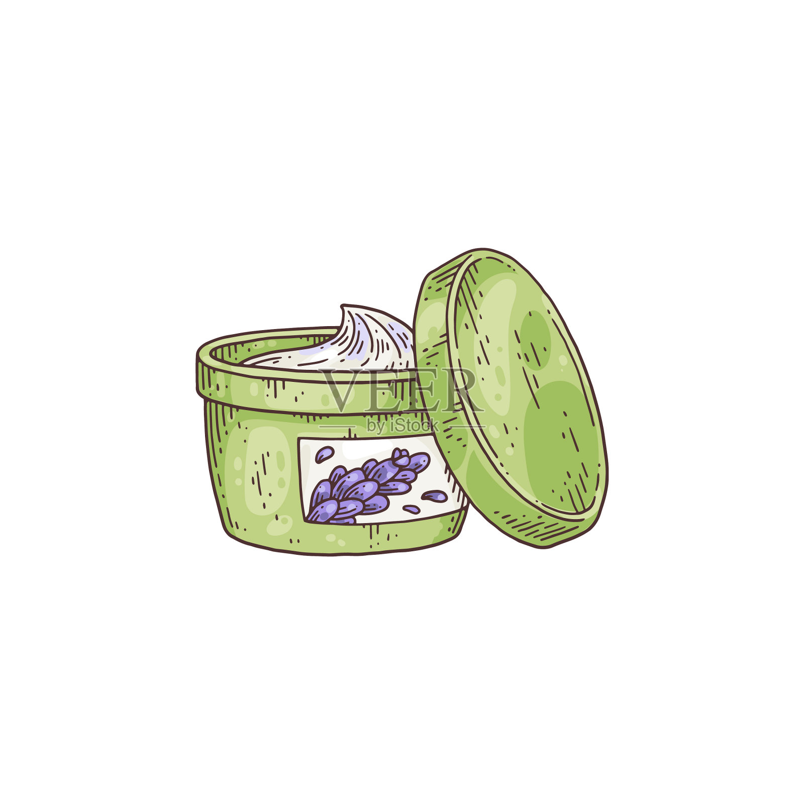 手画薰衣草化妆霜罐设计元素图片