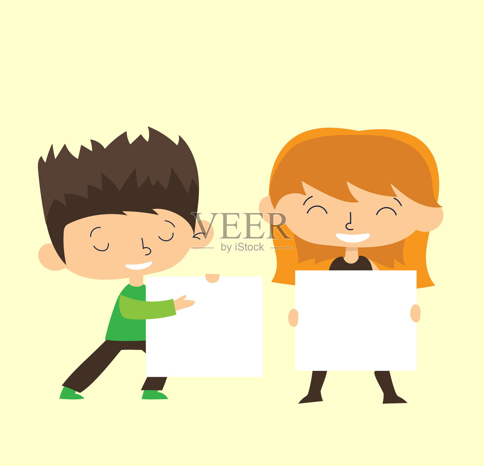 孩子们举着横幅，男孩和女孩插画图片素材
