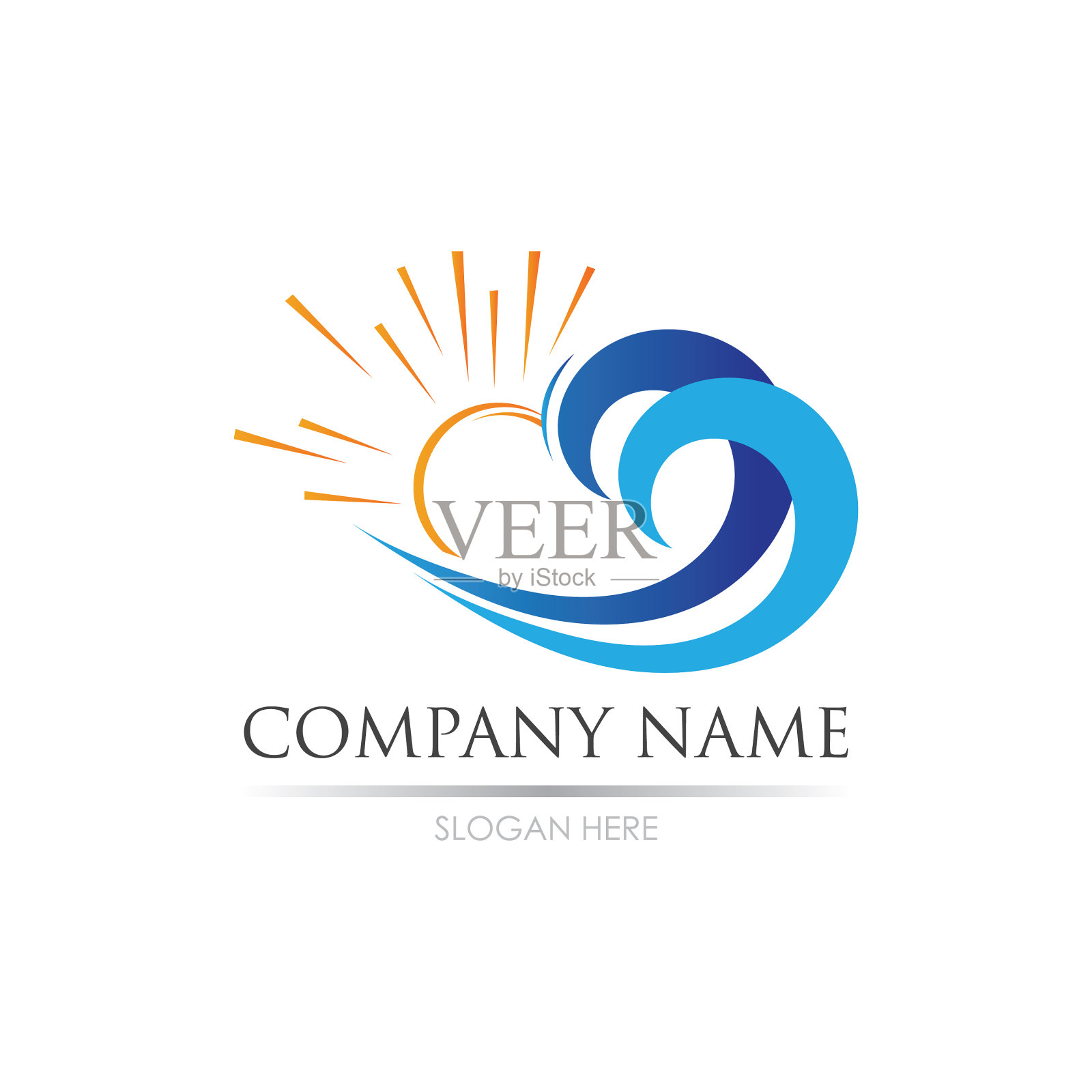 海水海浪和太阳图标设计标志插画图片素材