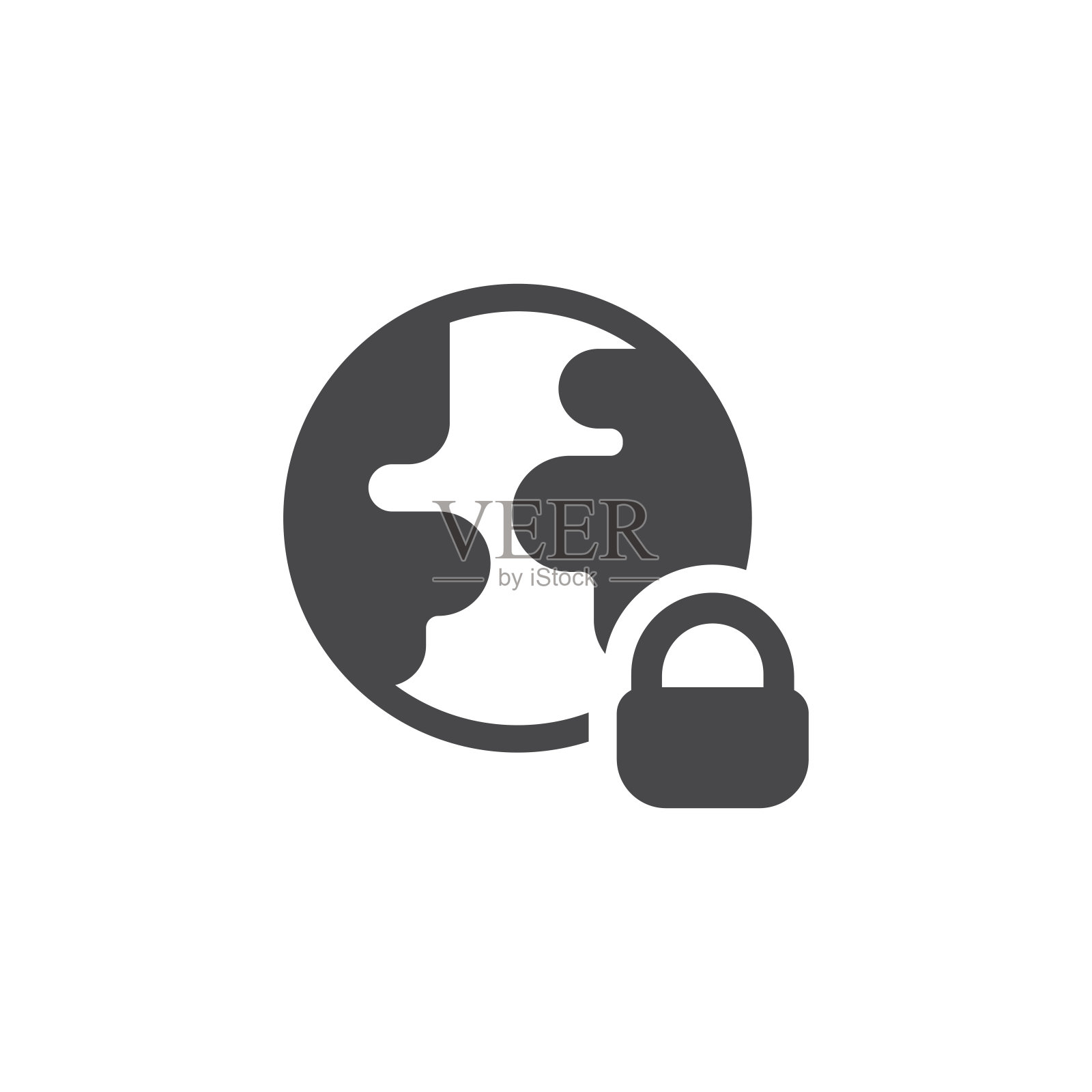 行星地球与挂锁黑色矢量图标图标素材