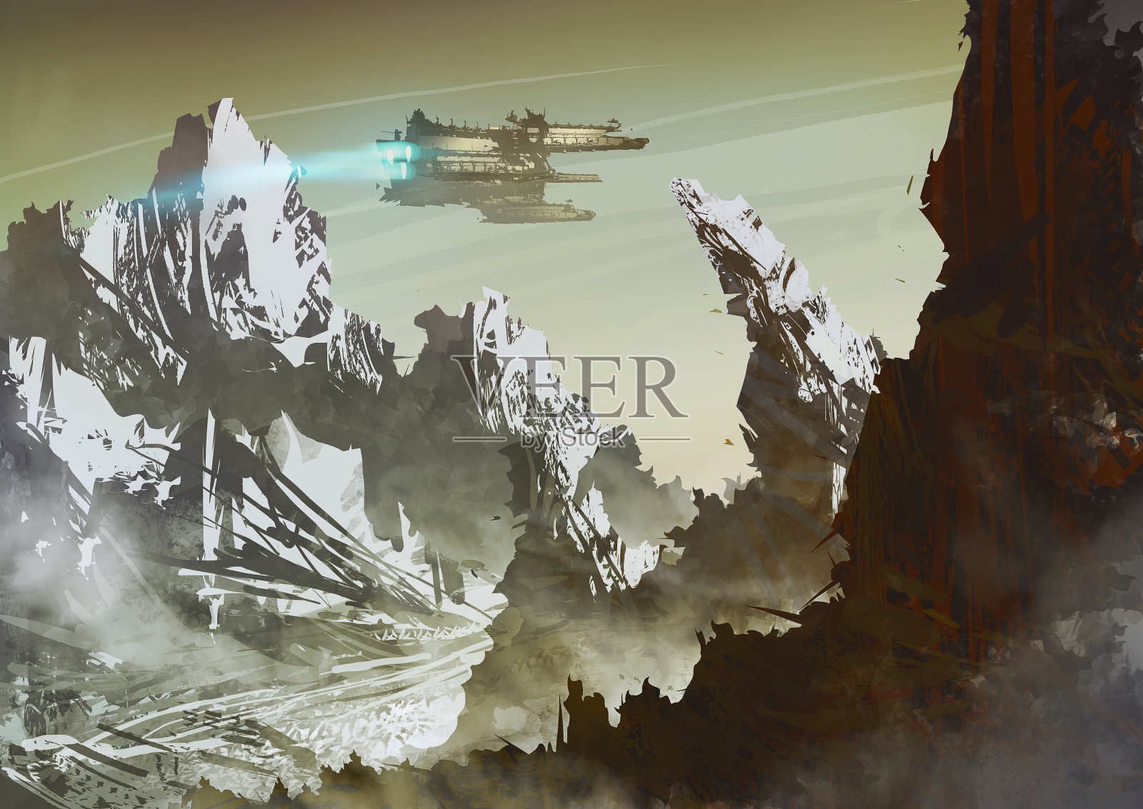 幻想科幻小说景观的数字插图插画图片素材