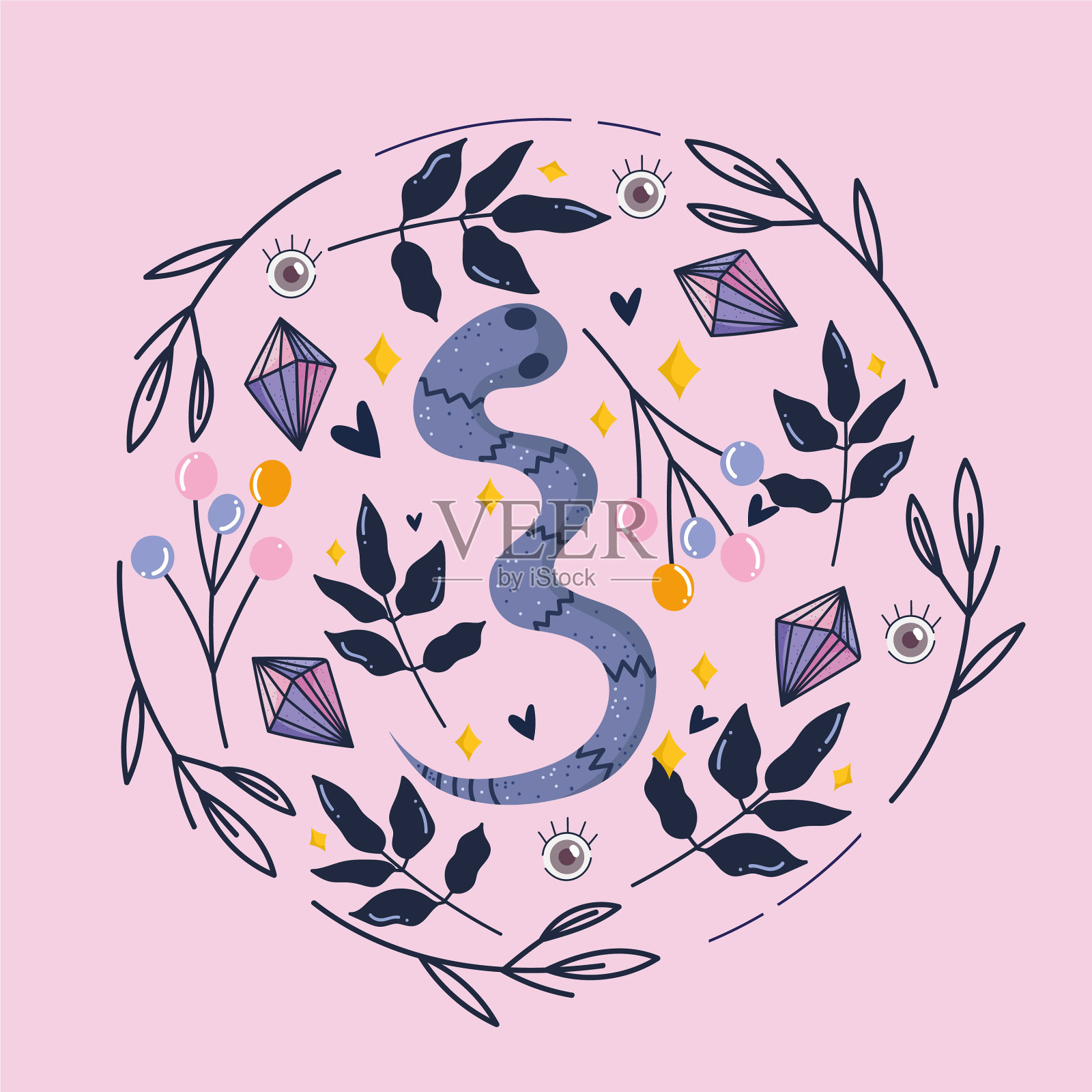 蛇神奇深奥的插画图片素材