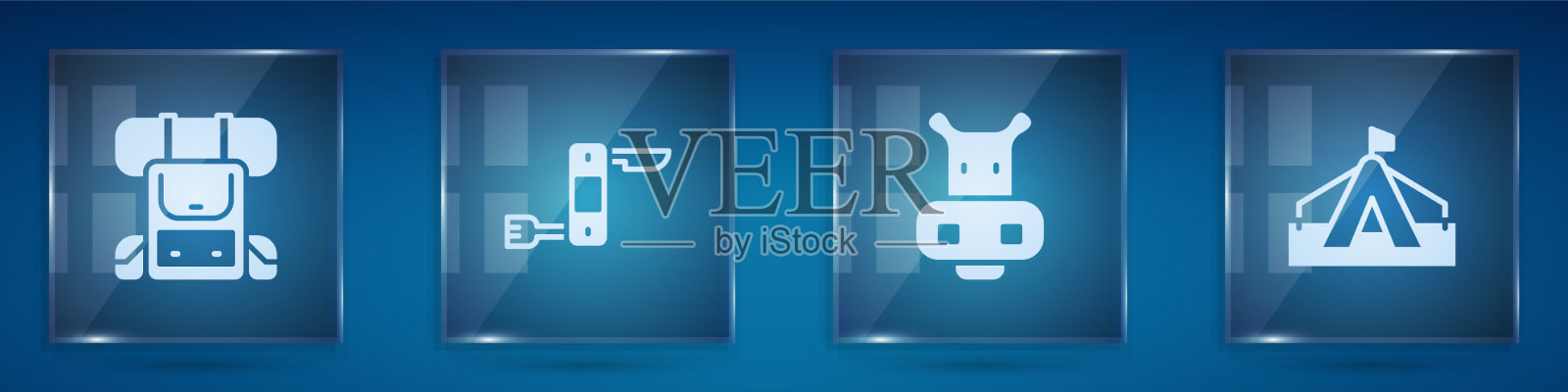 设置徒步背包瑞士军刀河马或图标素材