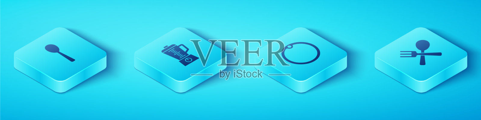 设置等距调羹、搅拌机、叉和图标素材