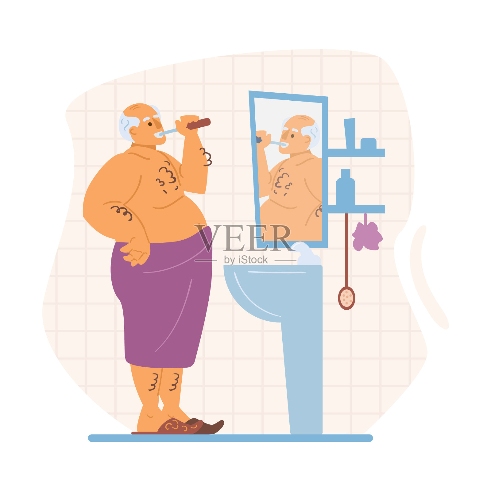 老男人洗完澡后刷牙设计元素图片