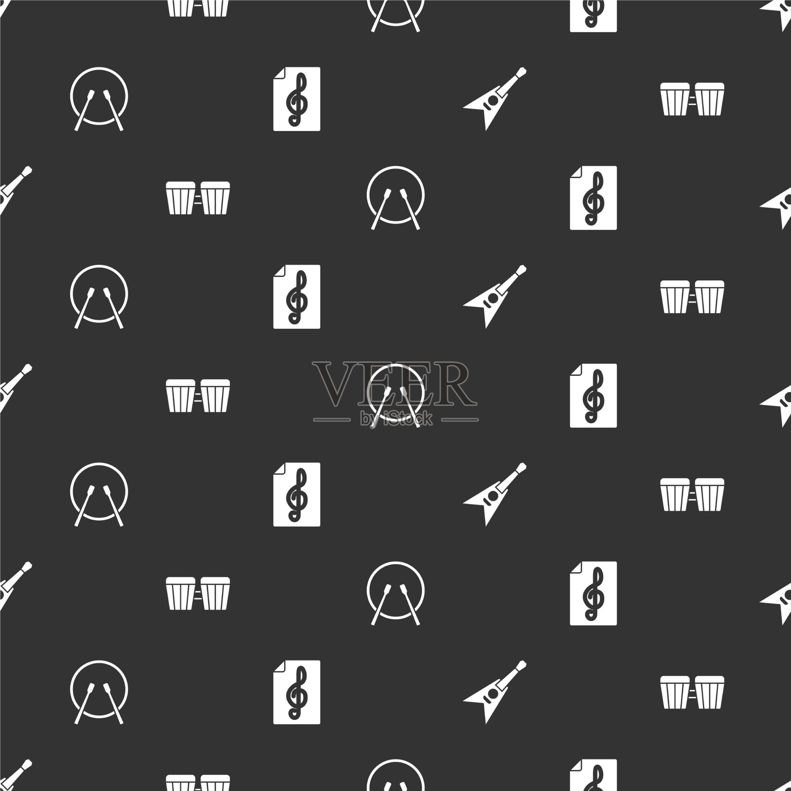 设置电低音吉他鼓和鼓棒图标素材