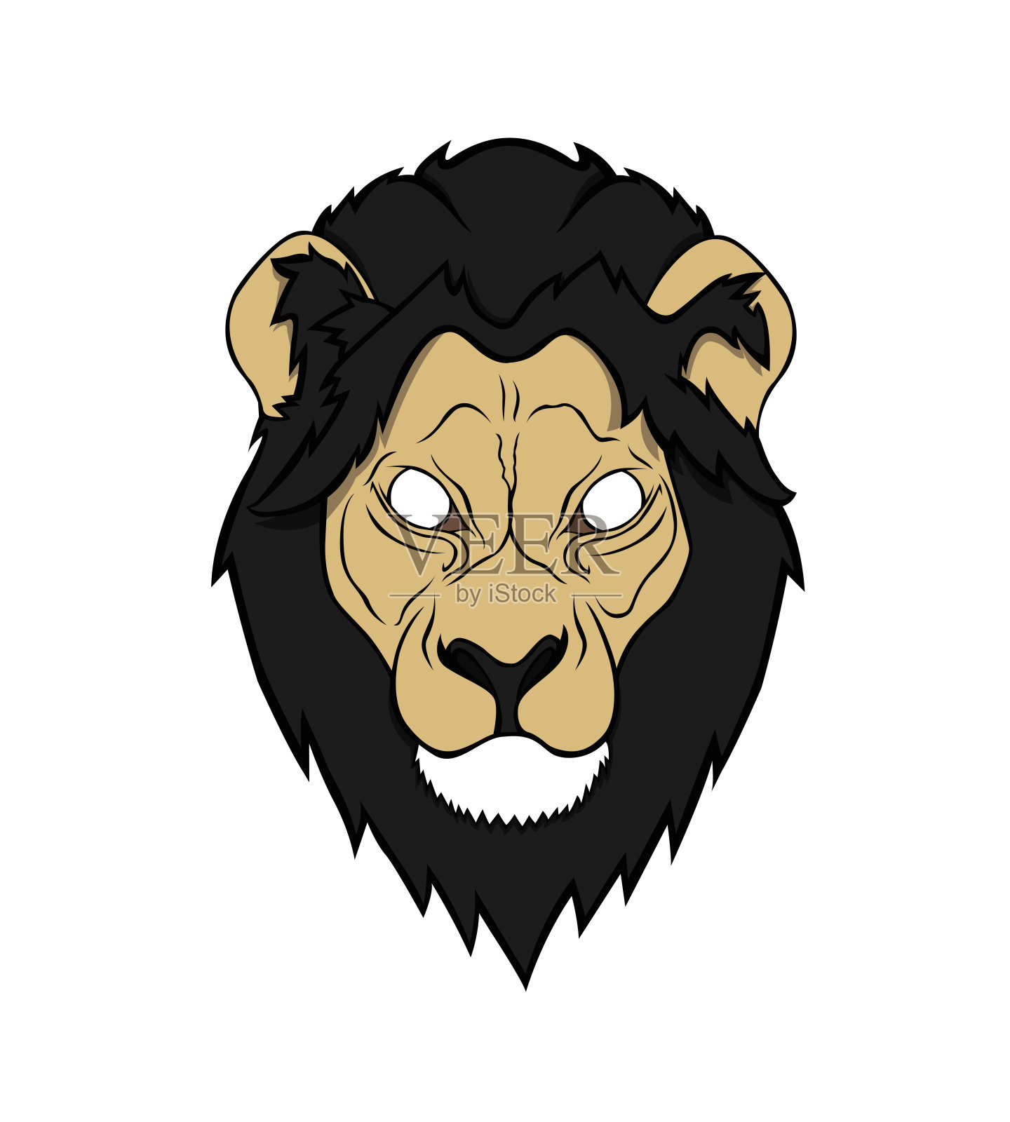 卡通风格的白眼睛狮子脸插画图片素材