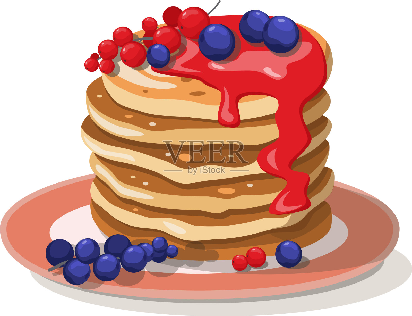 卡通煎饼，果酱和浆果设计元素图片