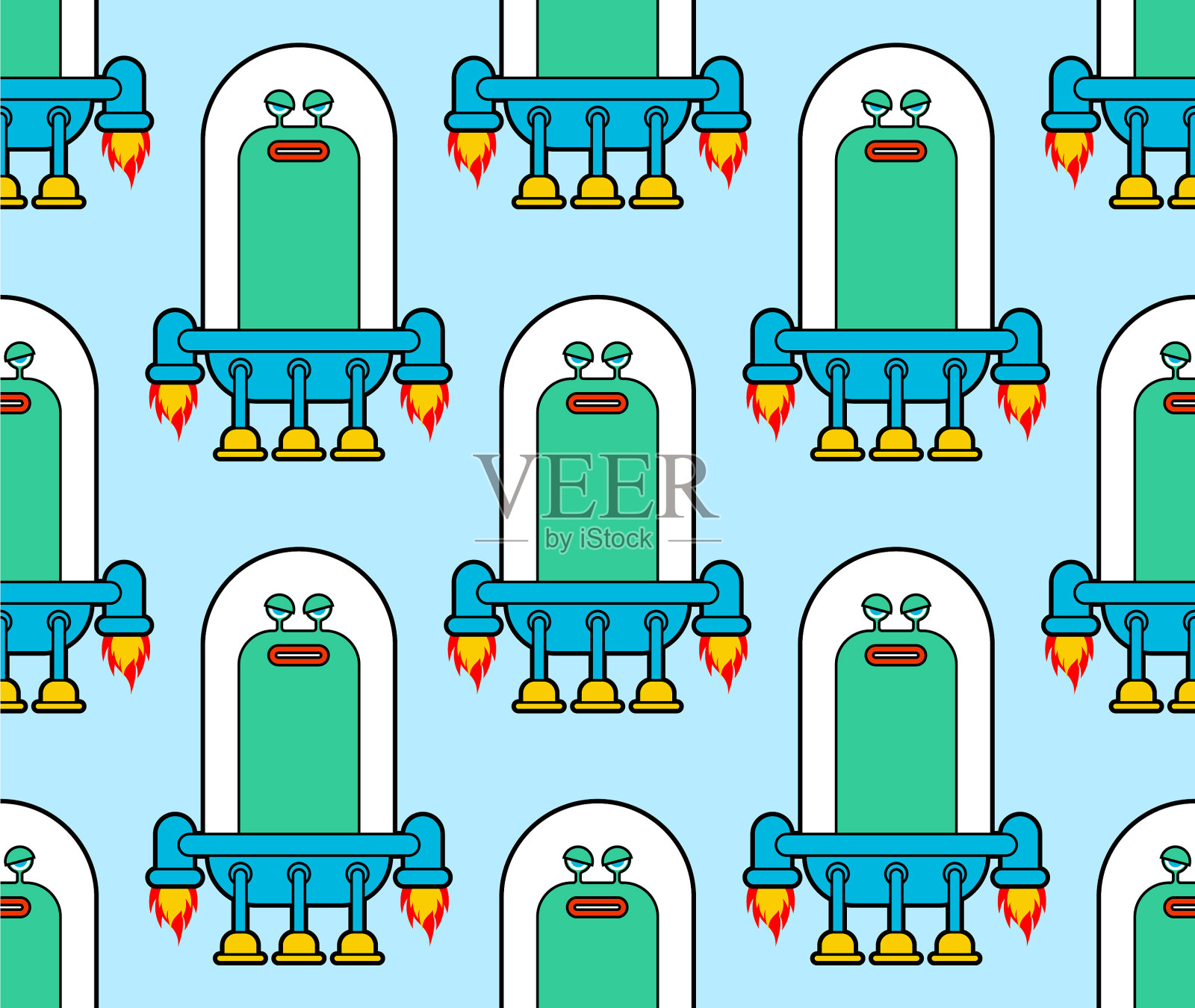 外星人在不明飞行物图案无缝婴儿布插画图片素材