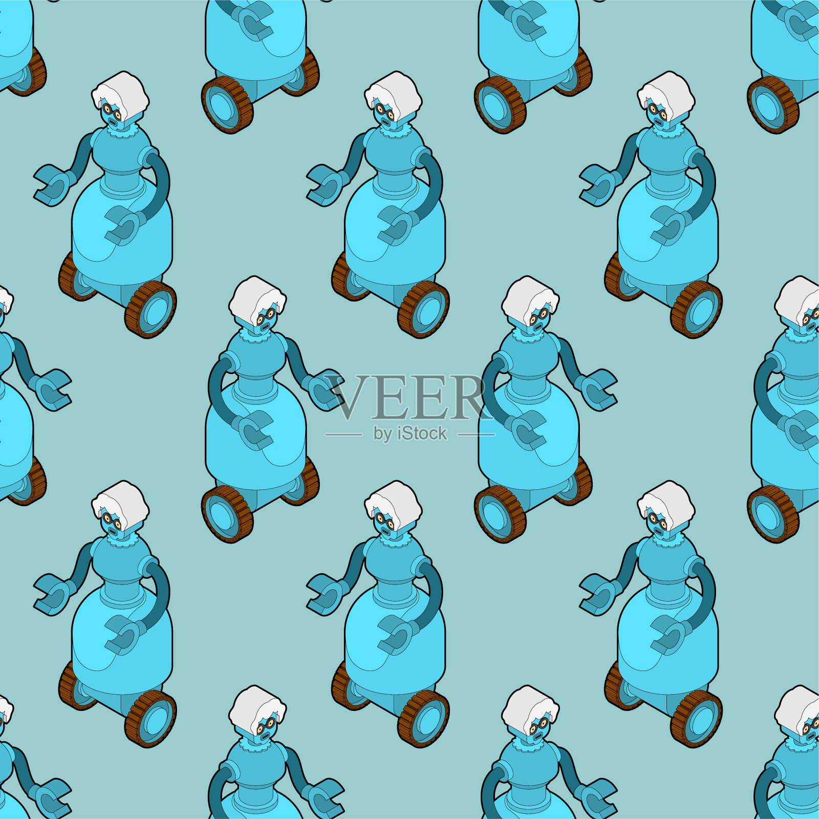 奶奶机器人模式无缝家庭女机器人插画图片素材