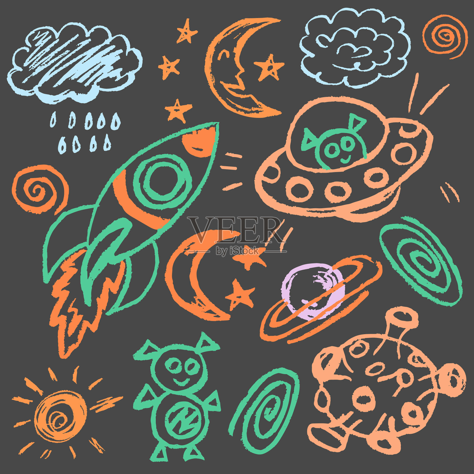 用蜡笔画的幼稚可爱的图画插画图片素材