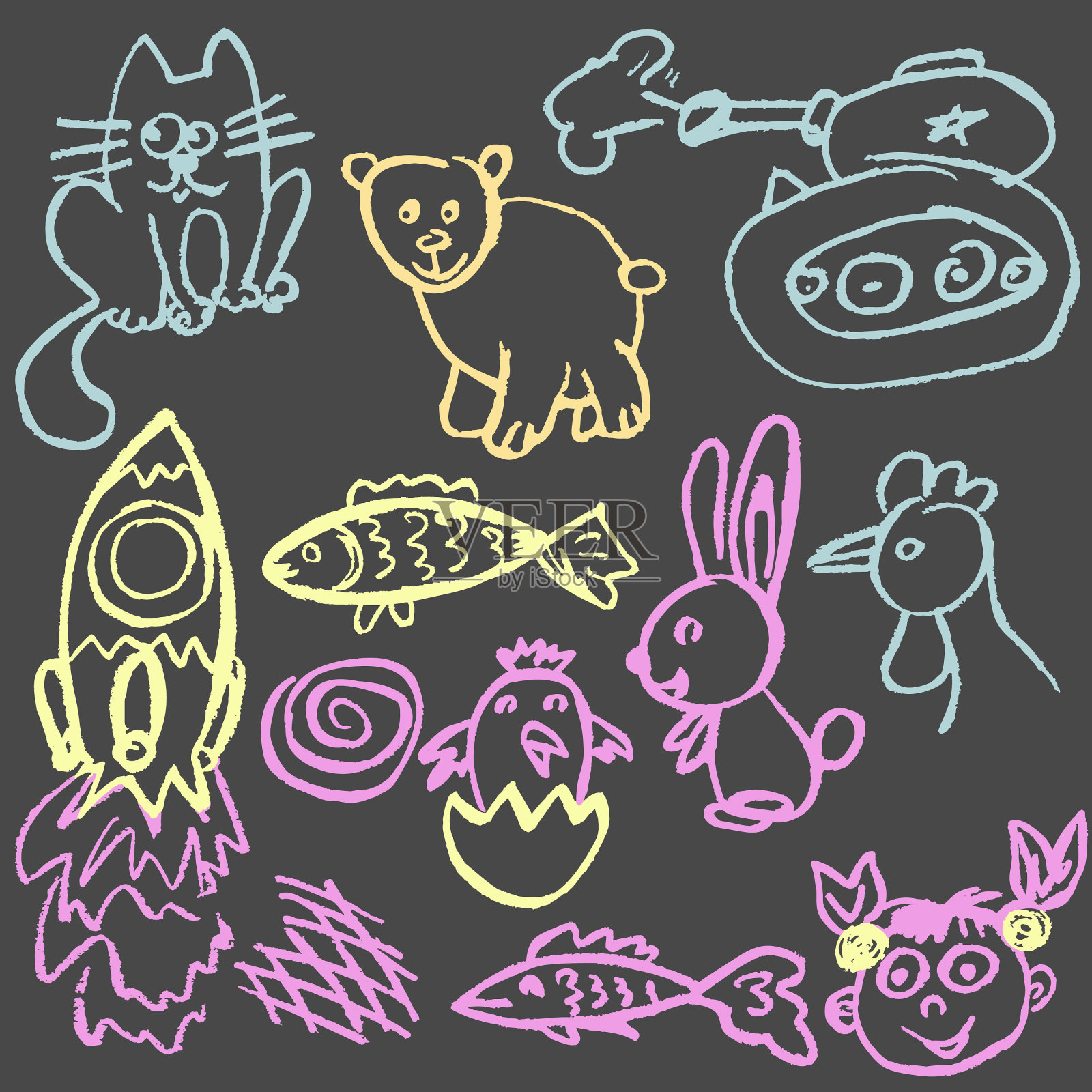 用蜡笔画的幼稚可爱的图画插画图片素材