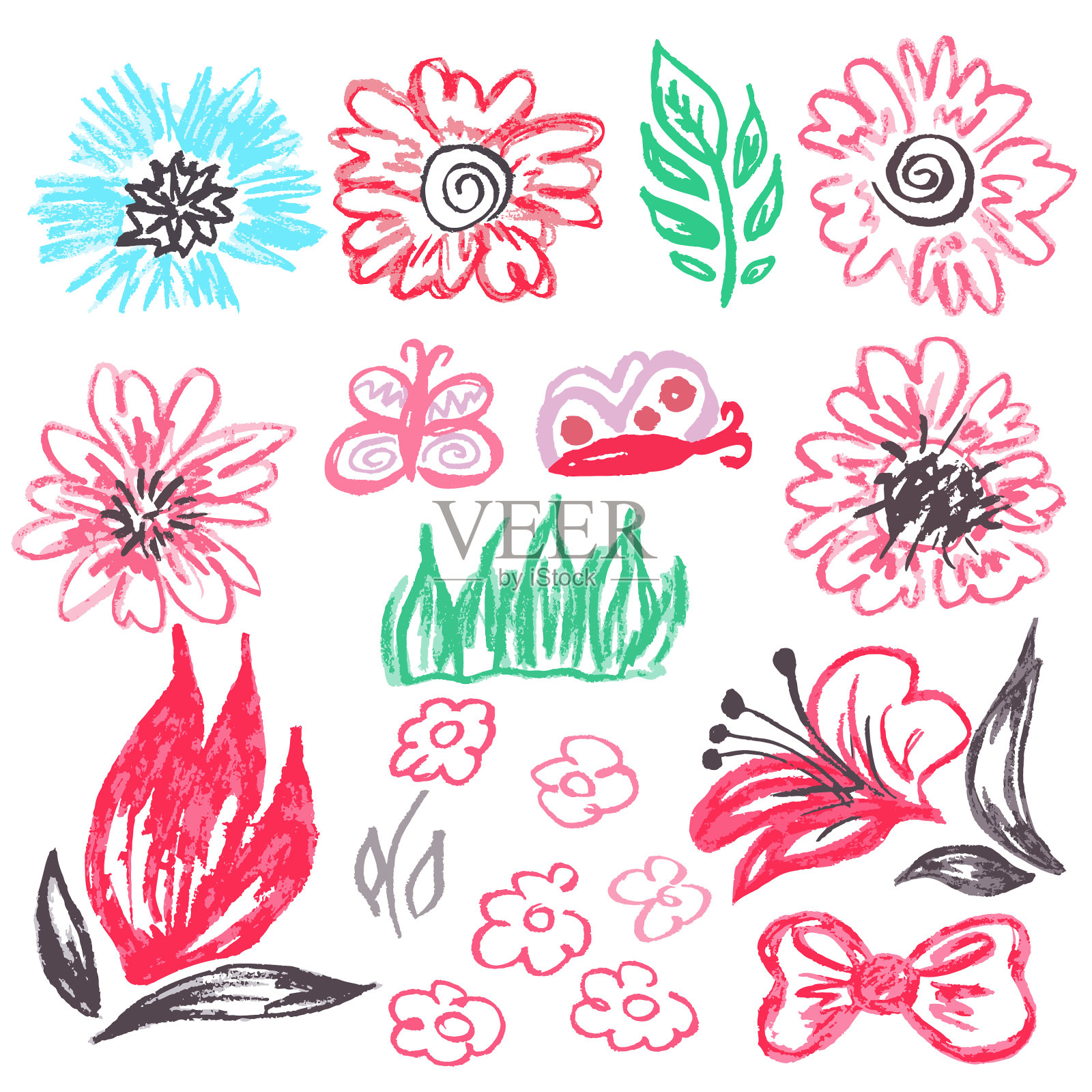 用蜡笔画的幼稚可爱的图画插画图片素材