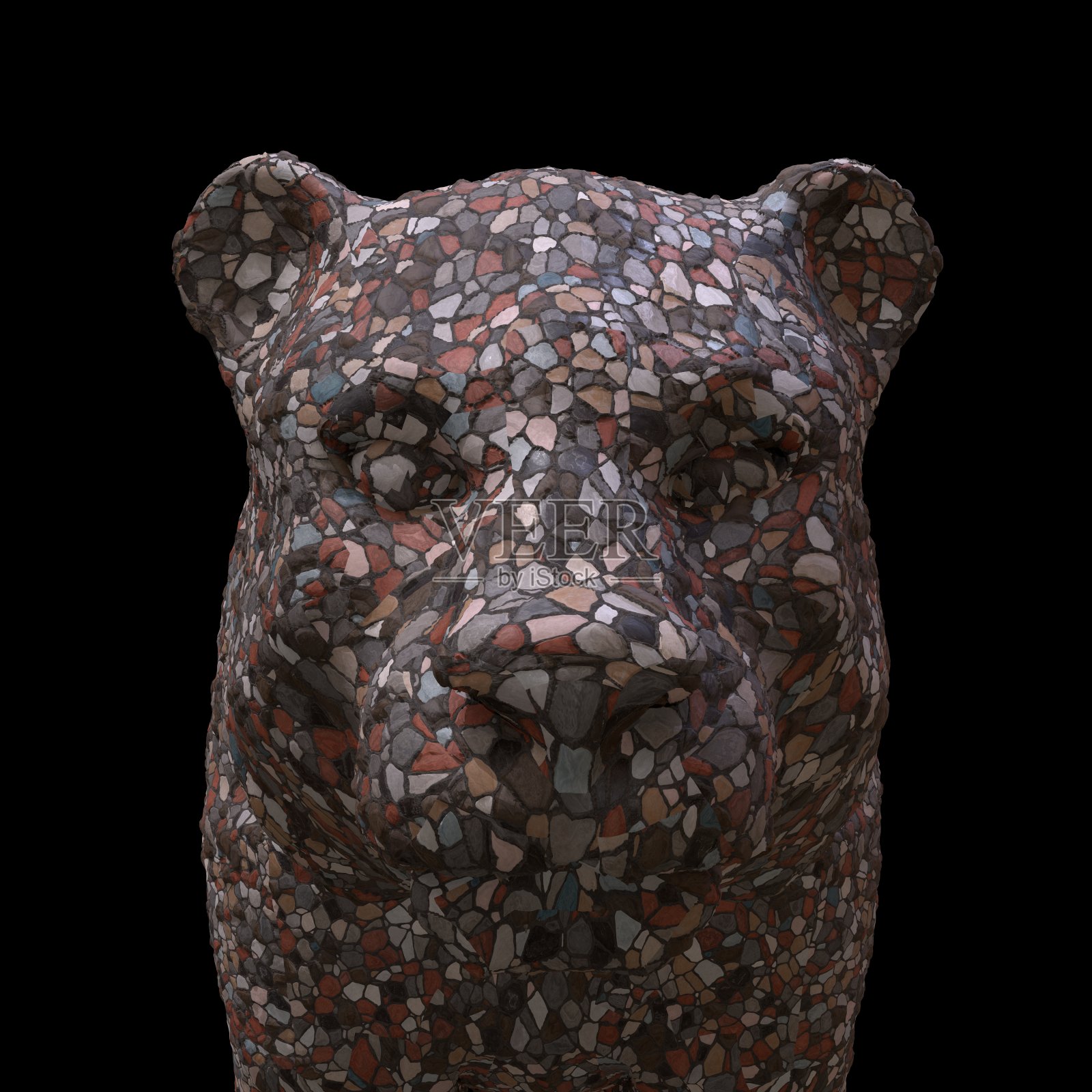 黑色背景上的老虎脸。马赛克虎脸。3D渲染照片摄影图片