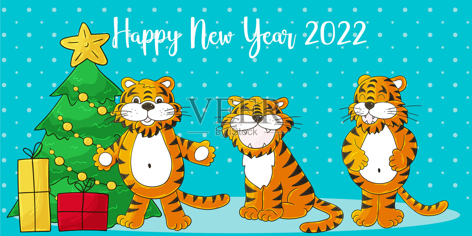 符号2022长贺年卡手绘插画图片素材