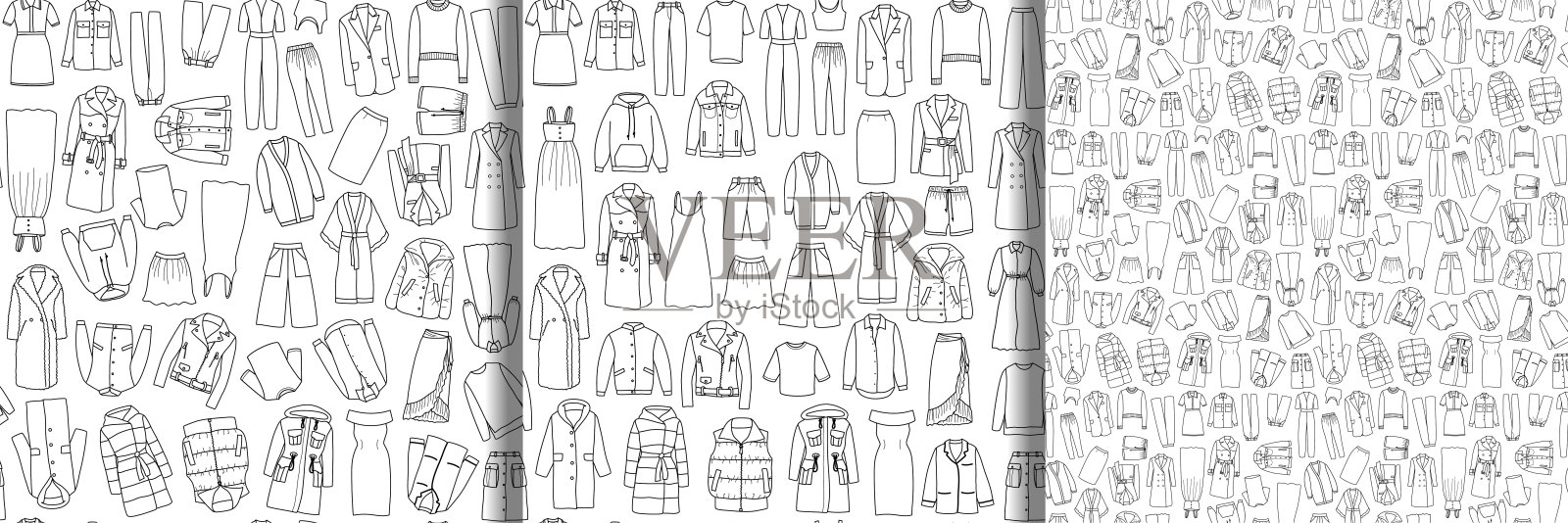 无缝模式设置的涂鸦向量妇女服装插画图片素材