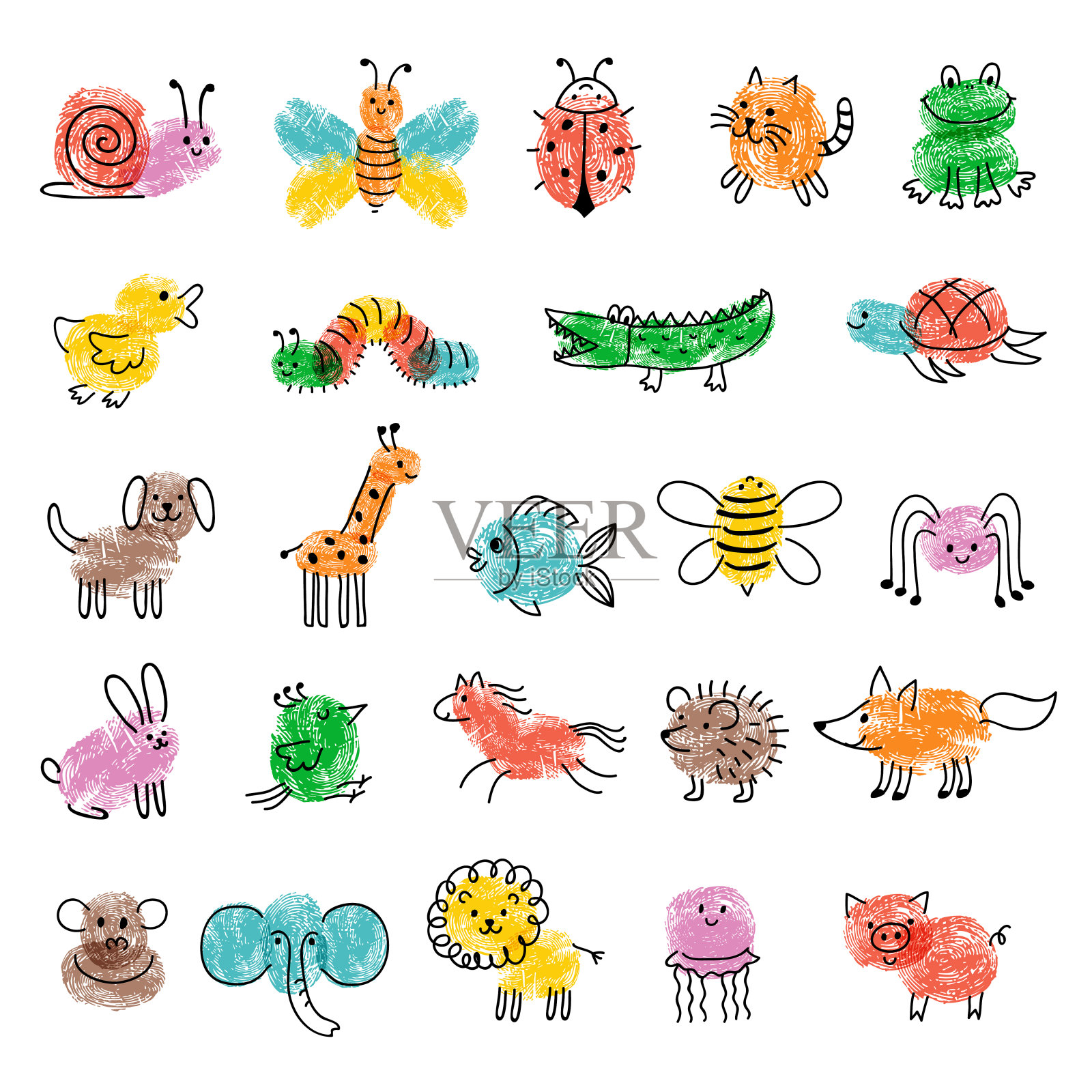 对孩子的指纹。游戏幼儿教育艺术与有趣的昆虫绘画步骤最近矢量手指艺术模板收藏插画图片素材