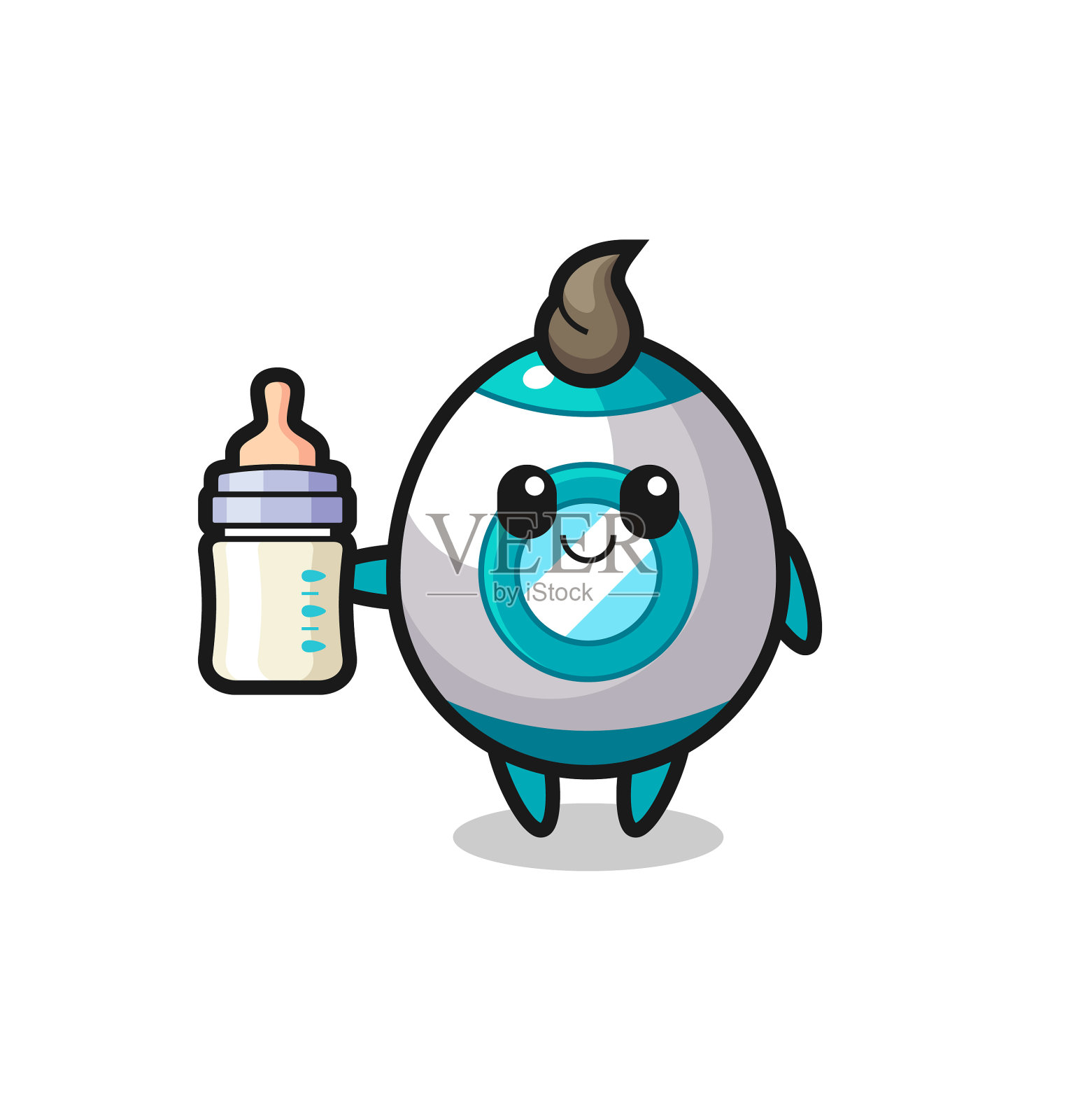 婴儿火箭卡通人物与牛奶瓶插画图片素材