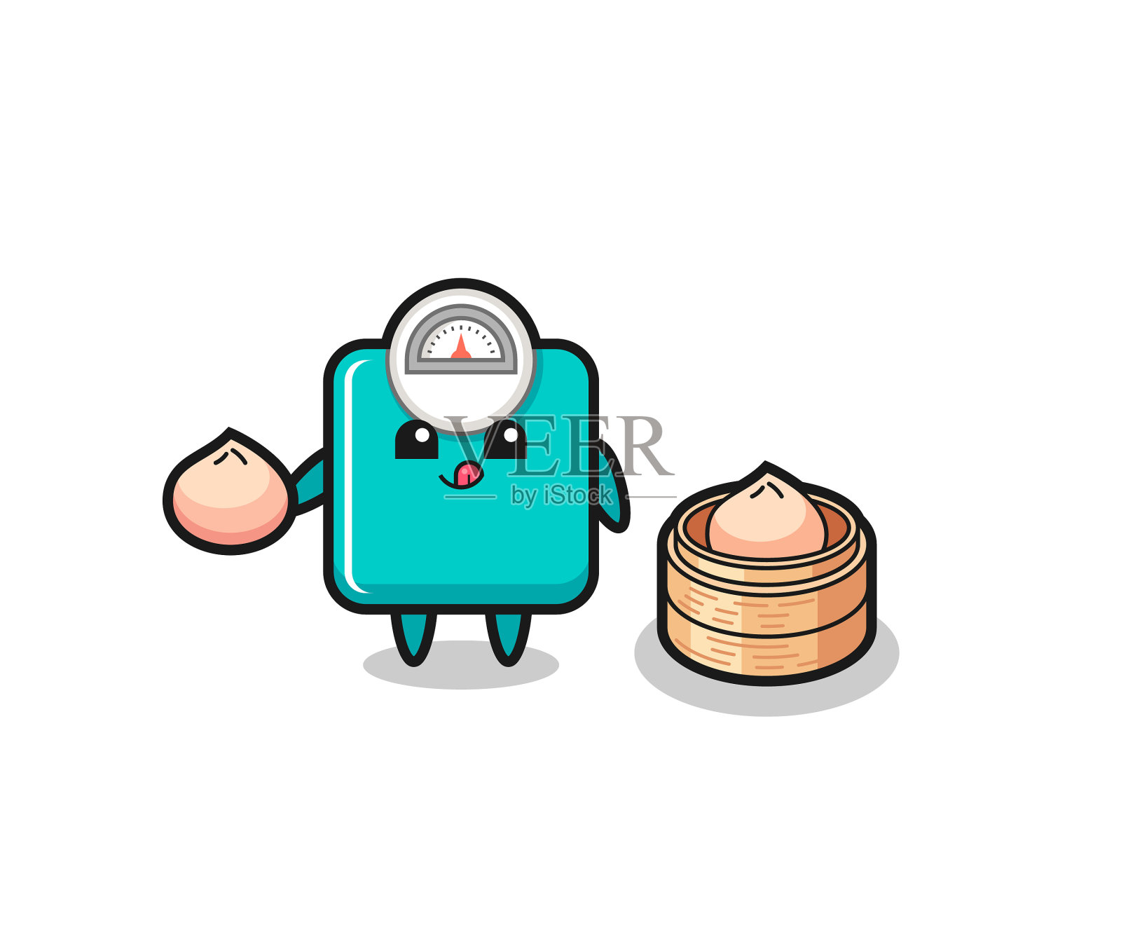 可爱体重秤性格吃馒头设计元素图片