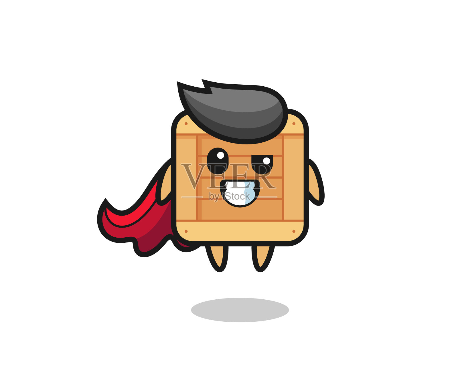 可爱的木制盒子角色是飞行的超级英雄设计元素图片