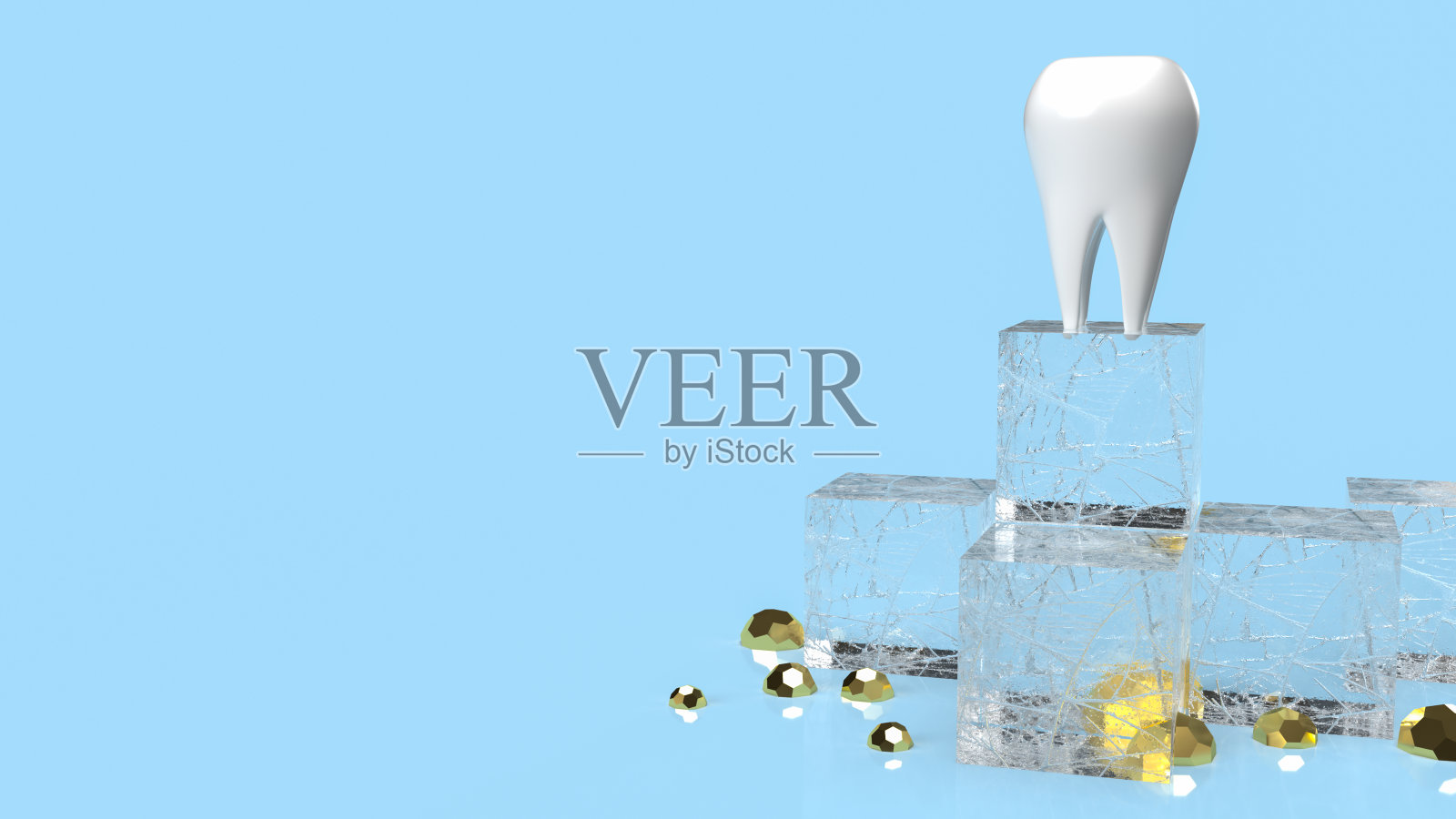 牙齿白色的蓝色背景牙科或医学概念3d渲染照片摄影图片