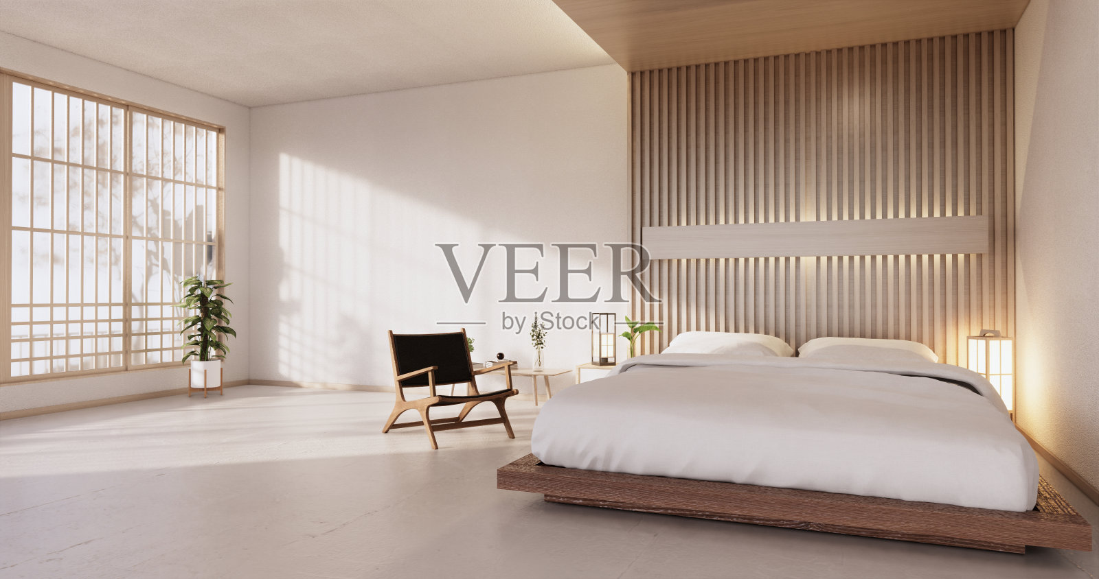 现代卧室-日本风格。三维渲染照片摄影图片