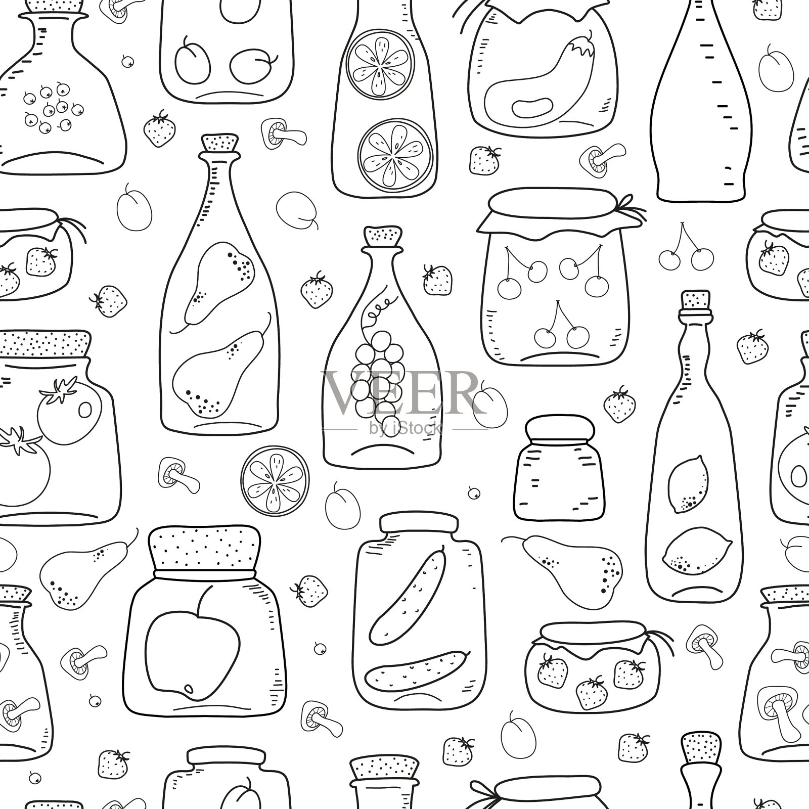 无缝图案不同的壶和瓶插画图片素材