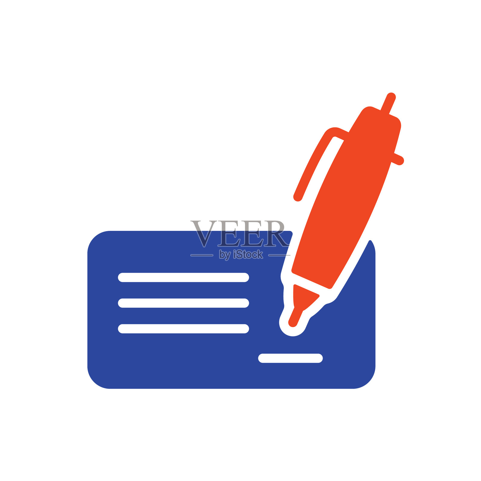 空白的银行支票与钢笔和签名符号图标设计元素图片