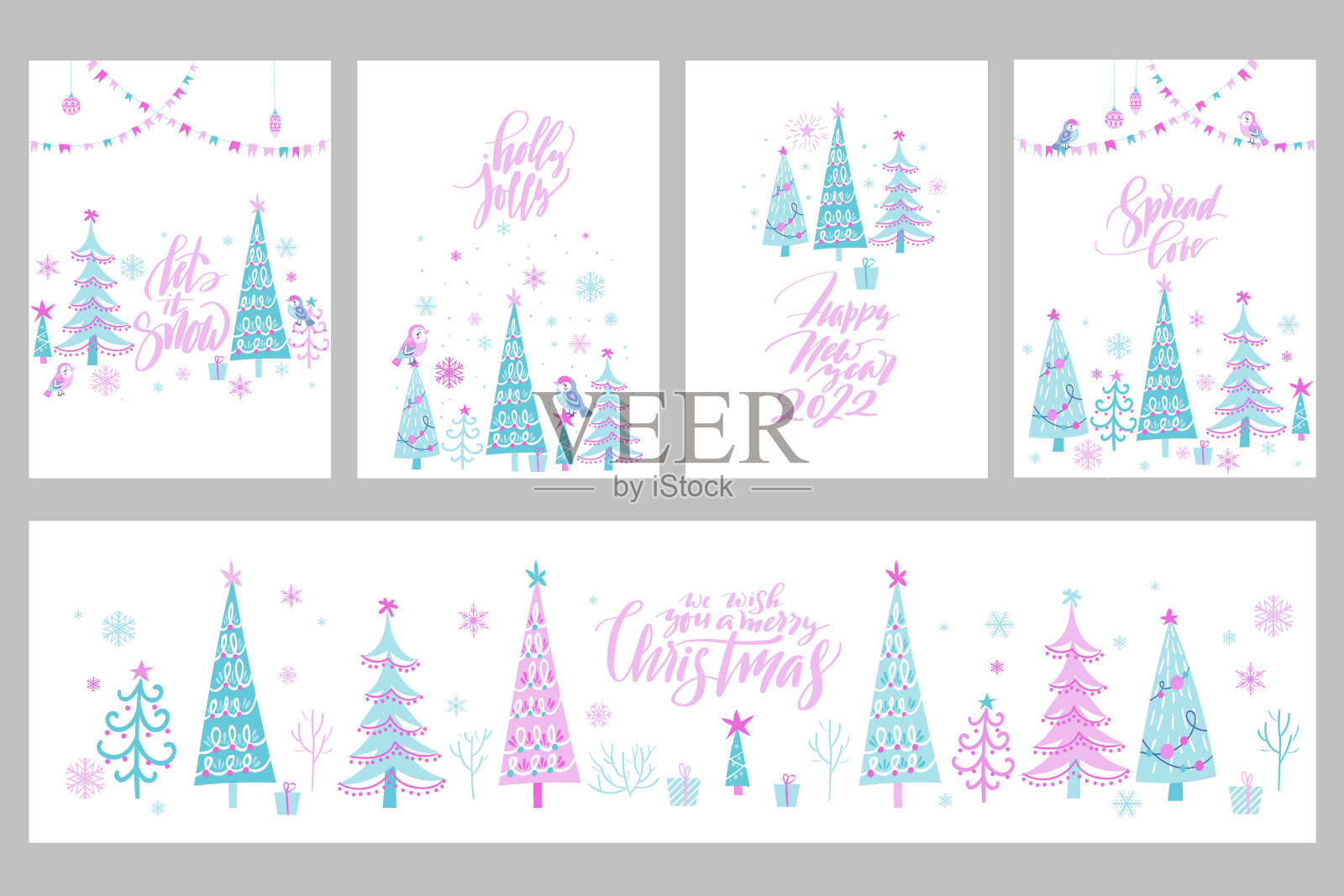 庆祝圣诞节假日冬季卡片套装设计模板素材