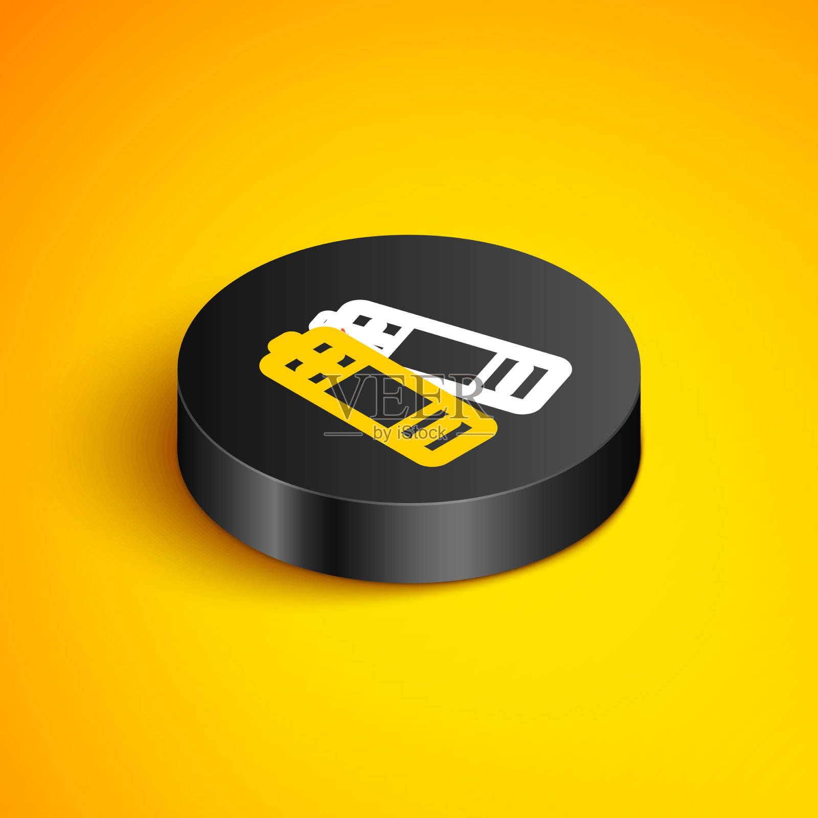 等距线电池图标隔离在黄色插画图片素材