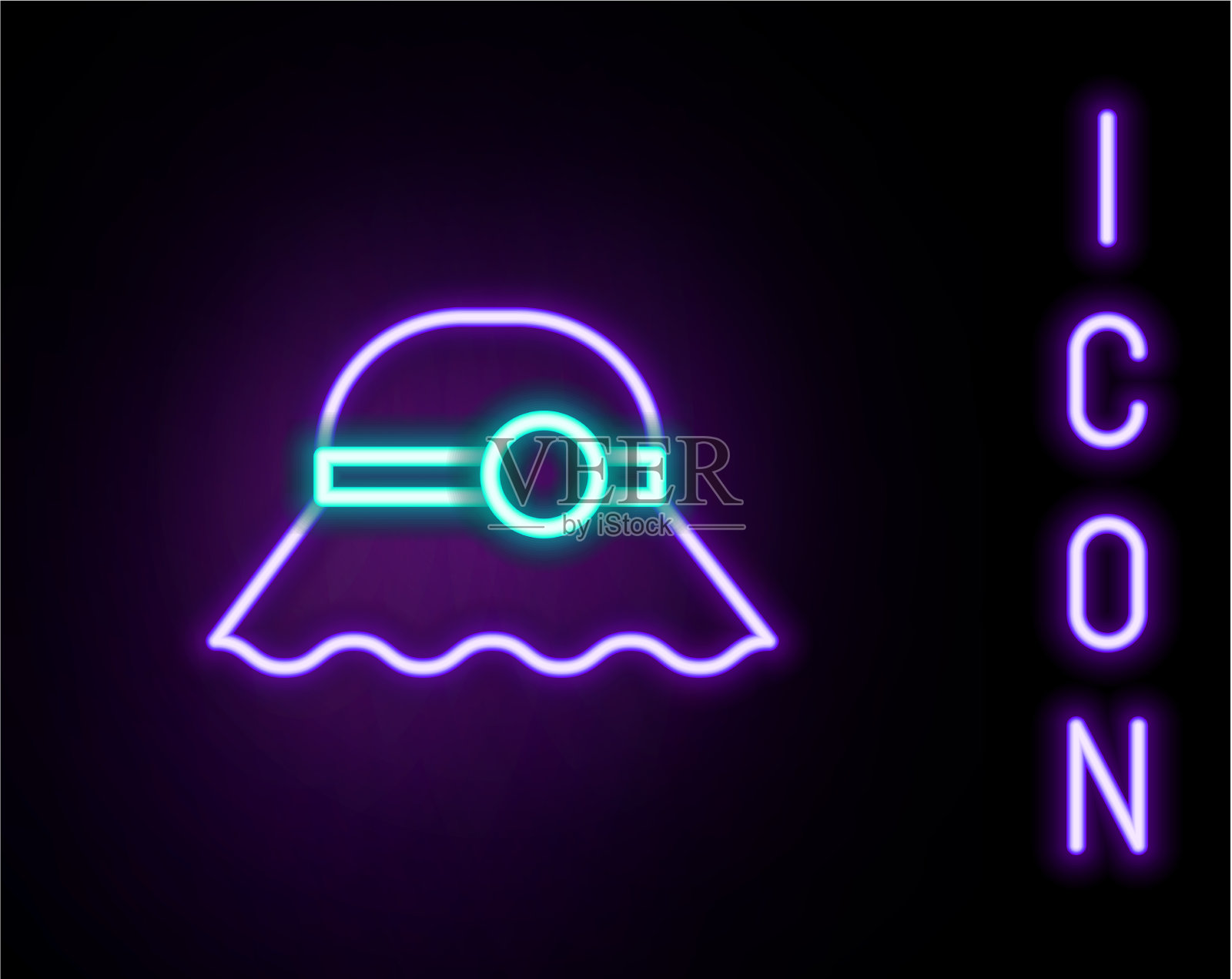 霓虹灯闪烁线条优雅的女性帽子icon孤立插画图片素材