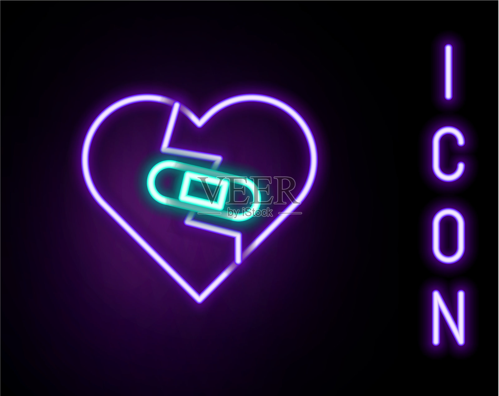 发光的霓虹灯线治愈了破碎的心或离婚插画图片素材