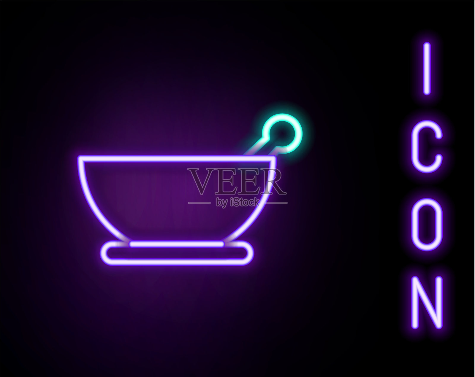 发光的霓虹线臼和杵图标孤立插画图片素材