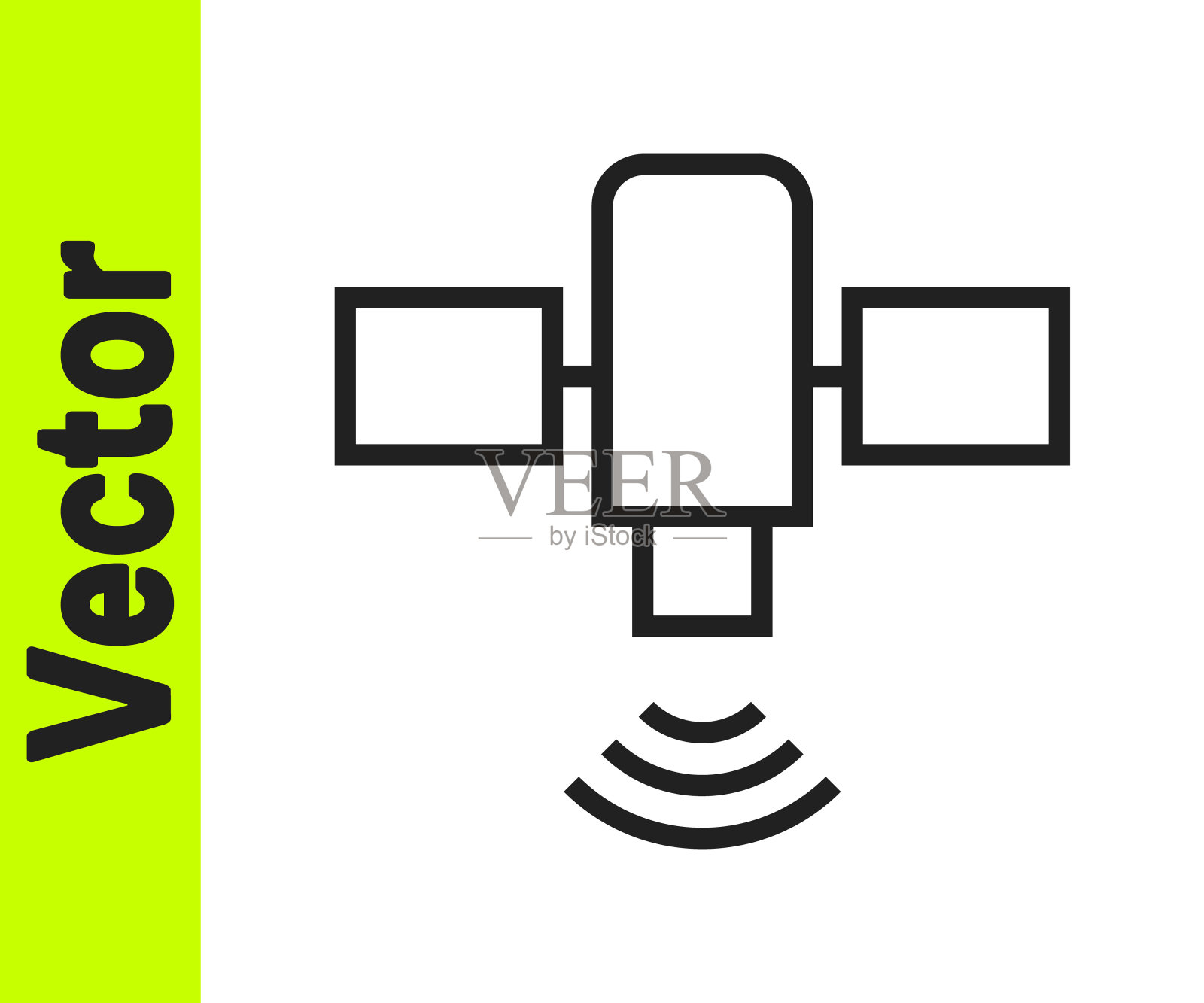 黑线卫星图标隔离在白色背景。向量插画图片素材