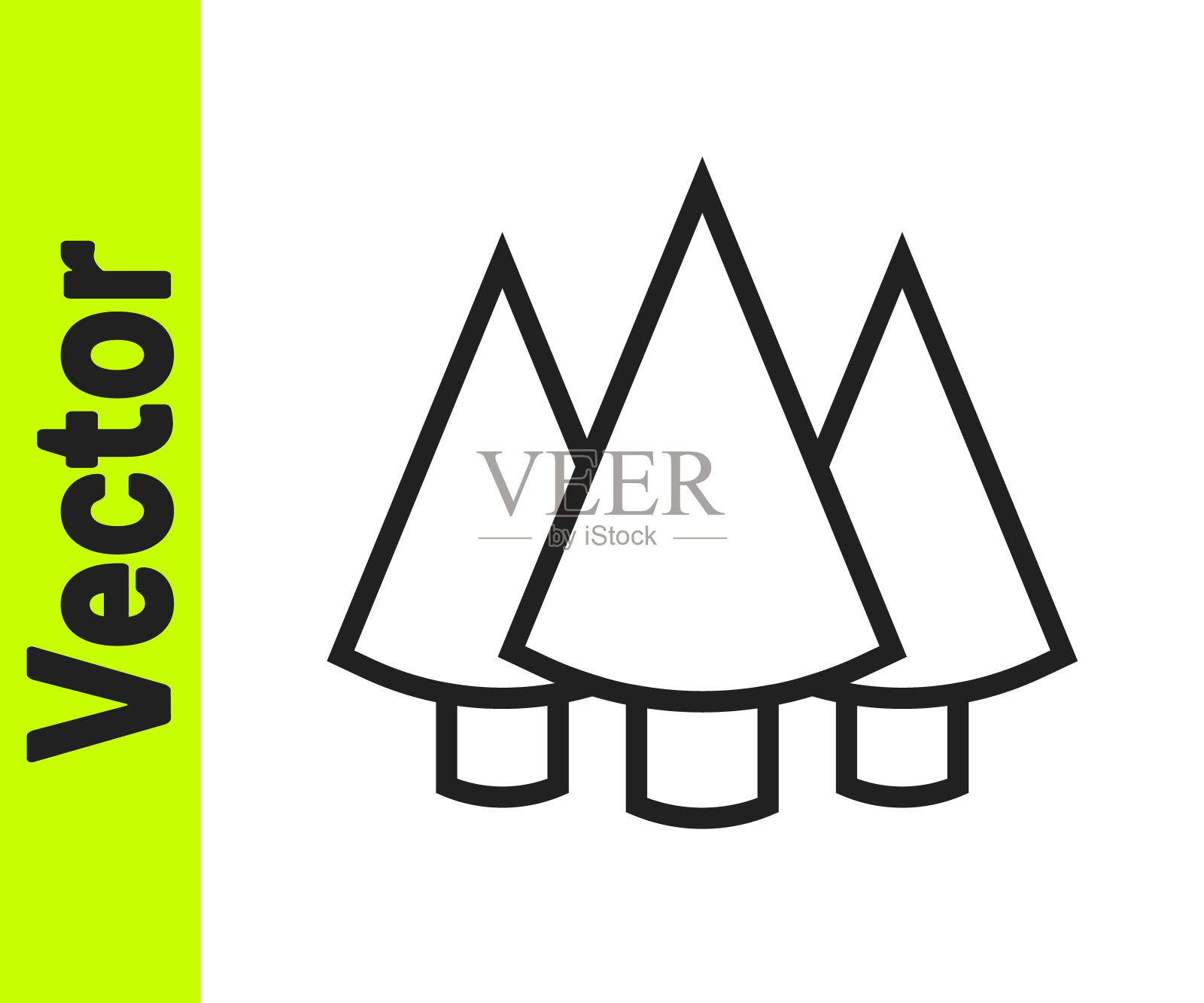 白色背景上的黑色线条圣诞树图标矢量图插画图片素材