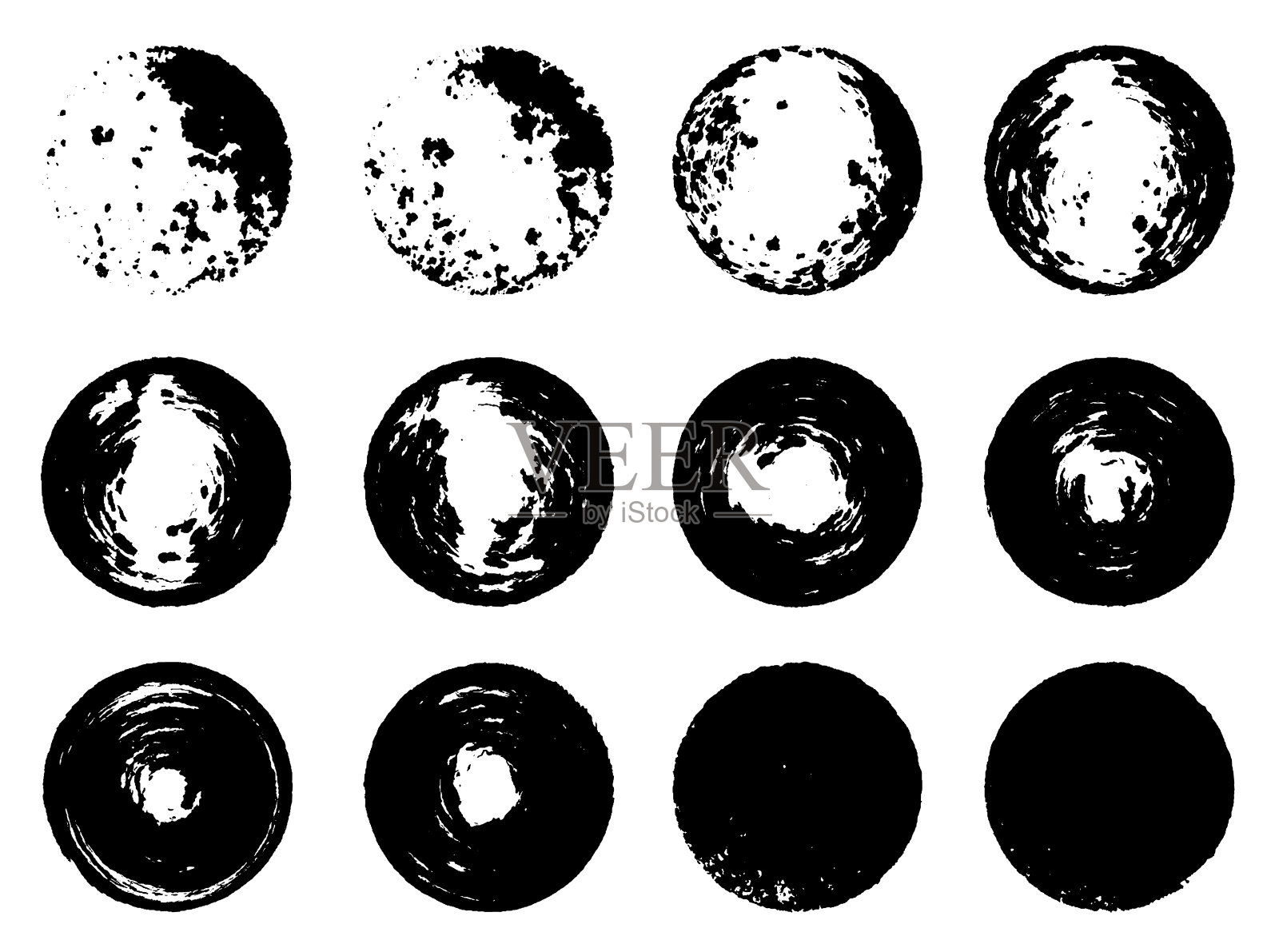 一套圆形海绵邮票，染色纹理。插画图片素材
