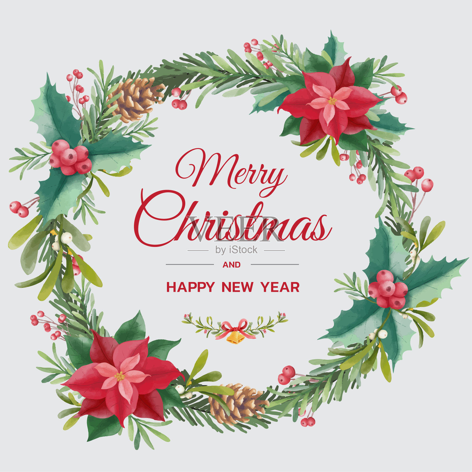 水彩圣诞花圈设计模板素材