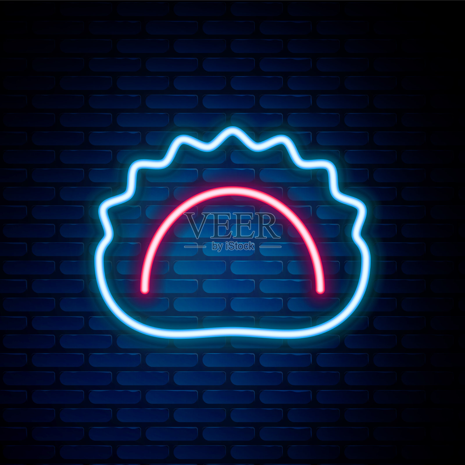 发光的霓虹灯线饺子图标孤立在砖上插画图片素材