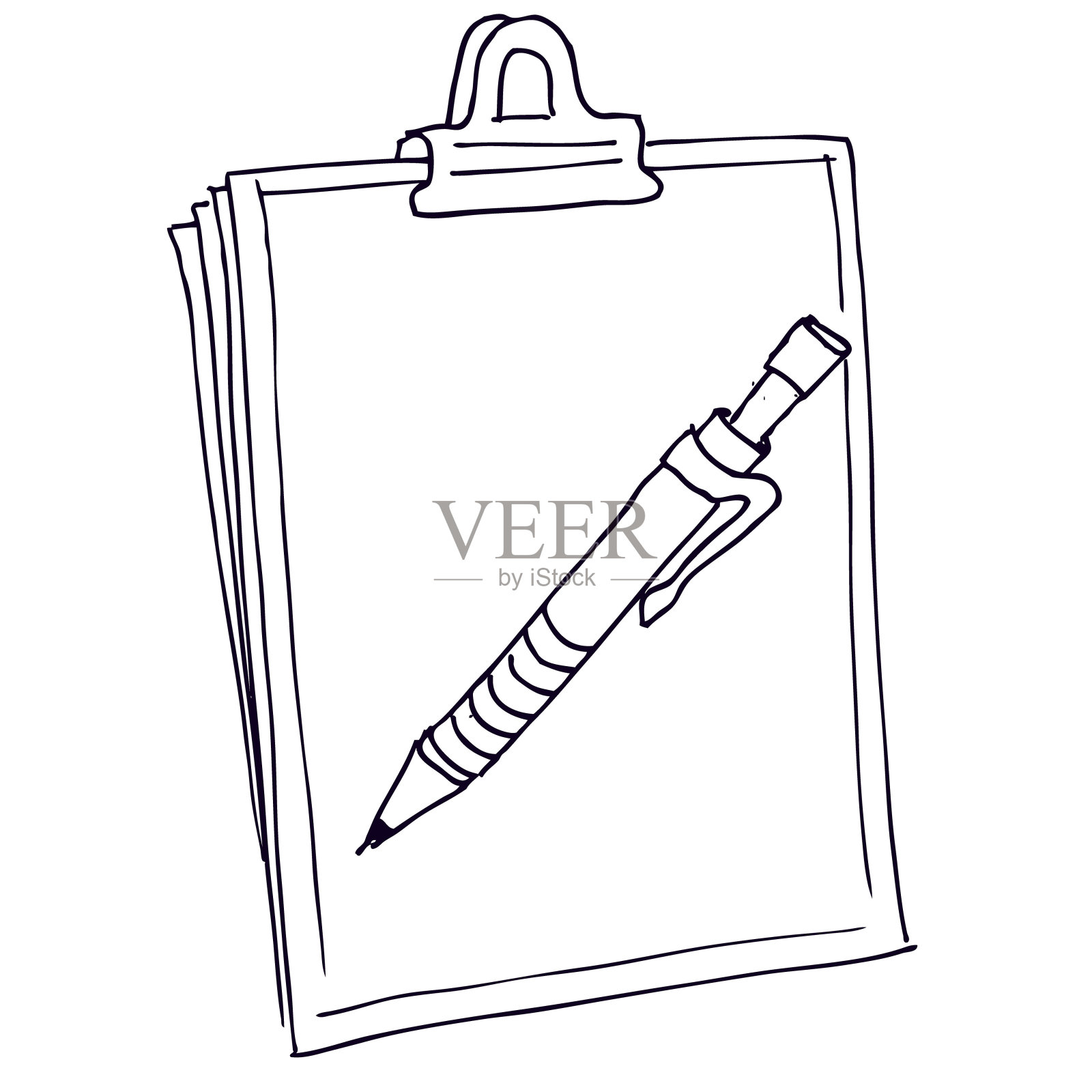 剪贴板与钢笔，涂鸦插图插画图片素材