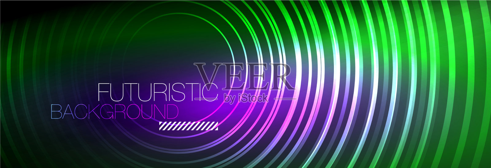 暗抽象背景与发光的霓虹灯圈插画图片素材