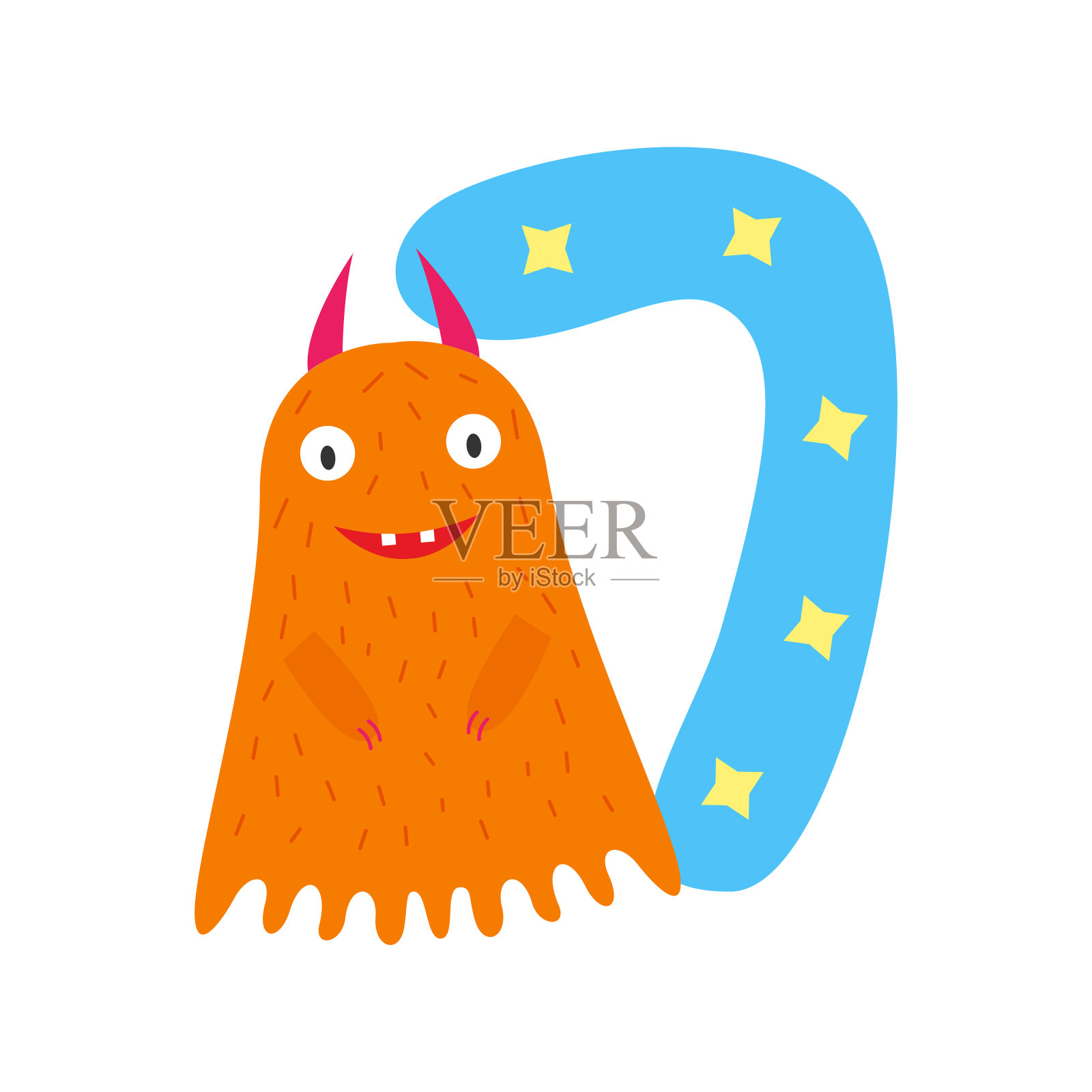 怪物可爱、滑稽、善良、喜庆的数字七插画图片素材