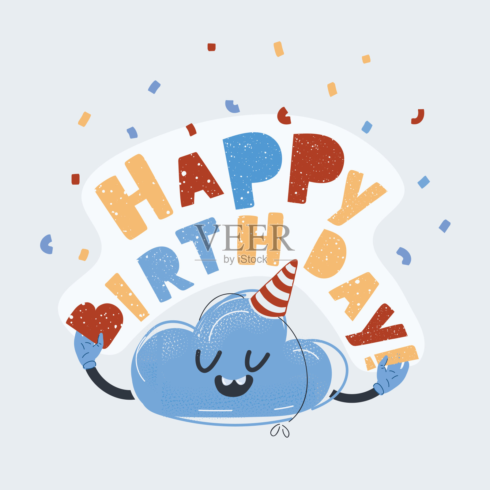 矢量插图的可爱的快乐的生日贺卡与快乐的魔术云与快乐的生日庆祝在白色的背景。插画图片素材