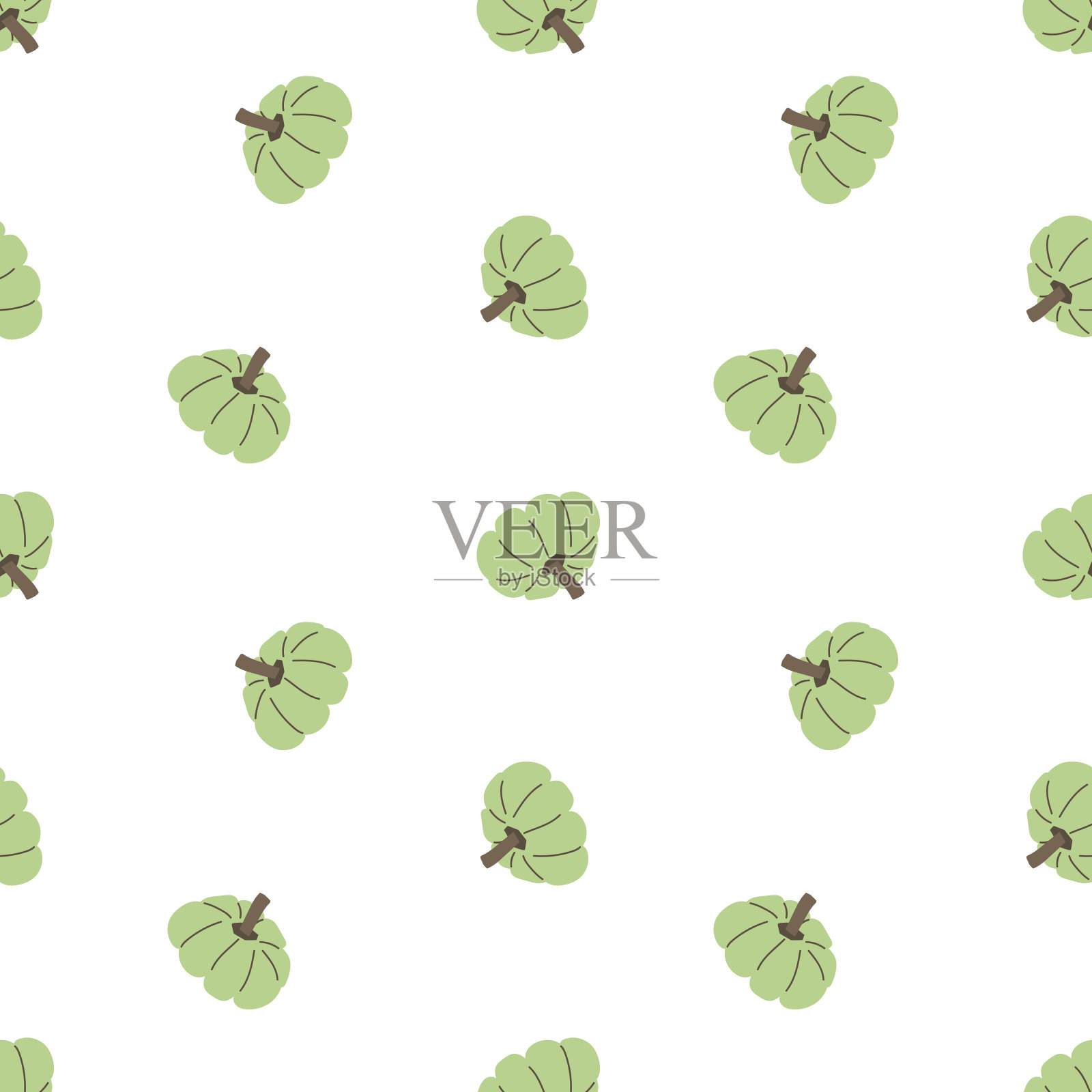 绿色卡通南瓜无缝图案。矢量插图上的白色背景插画图片素材