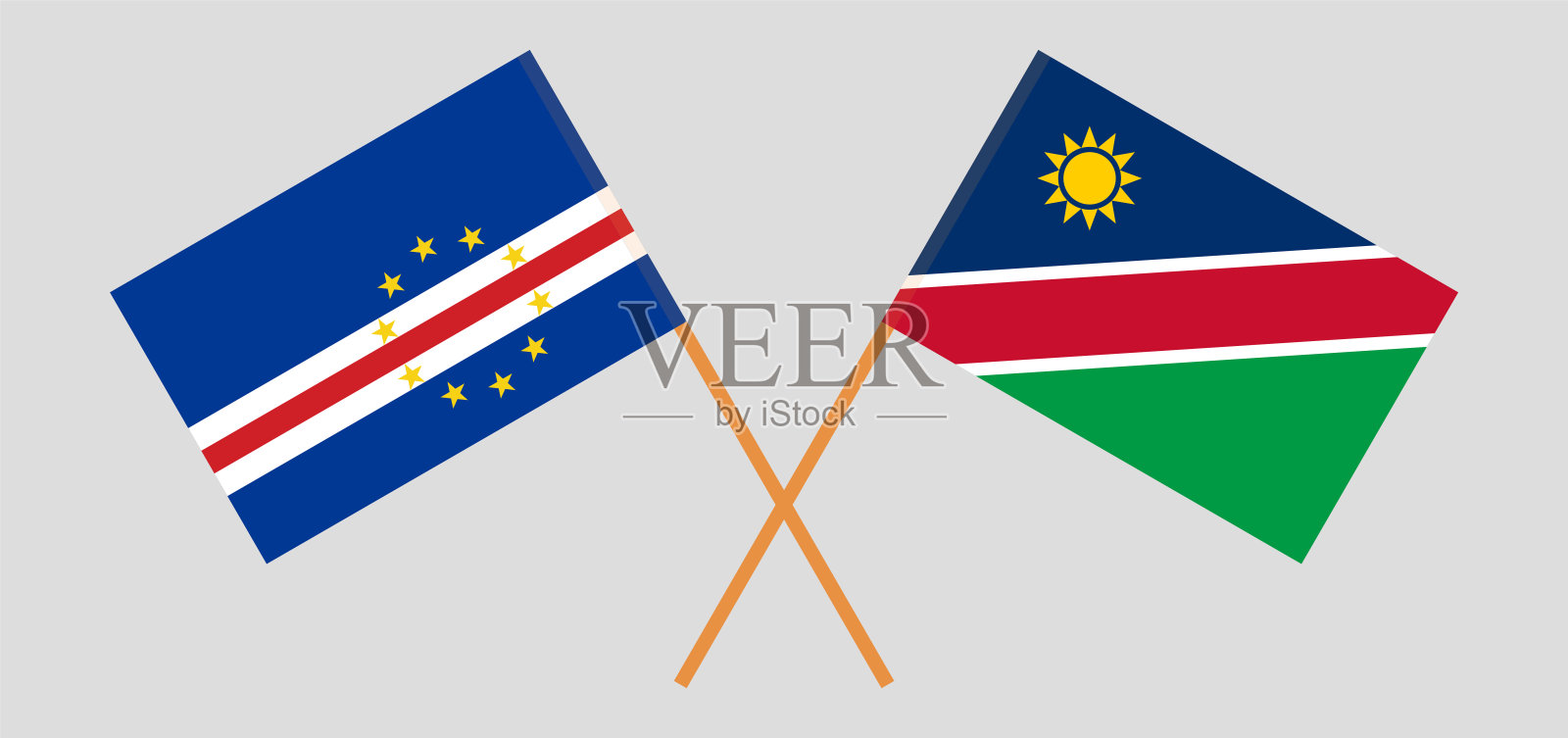 佛得角和纳米比亚的交叉旗帜。官方色彩。正确的比例插画图片素材