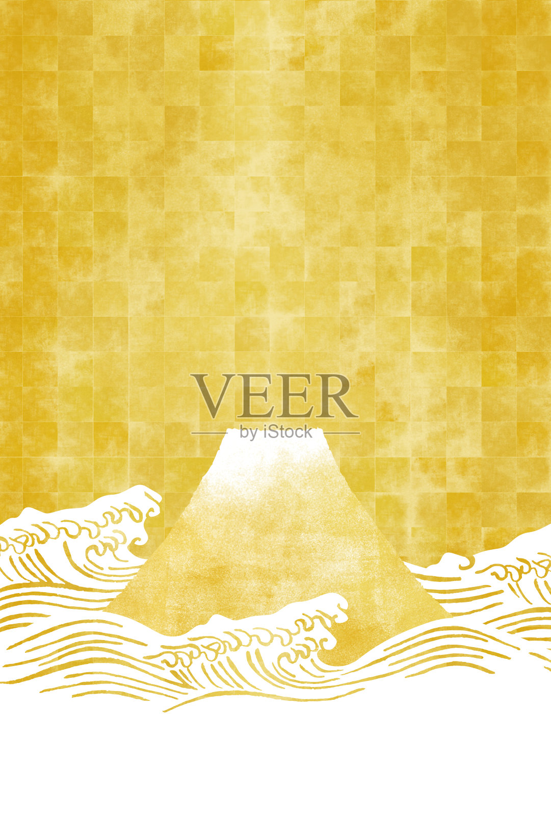 富士山和黄金屏风。日本的新年贺卡。插画图片素材